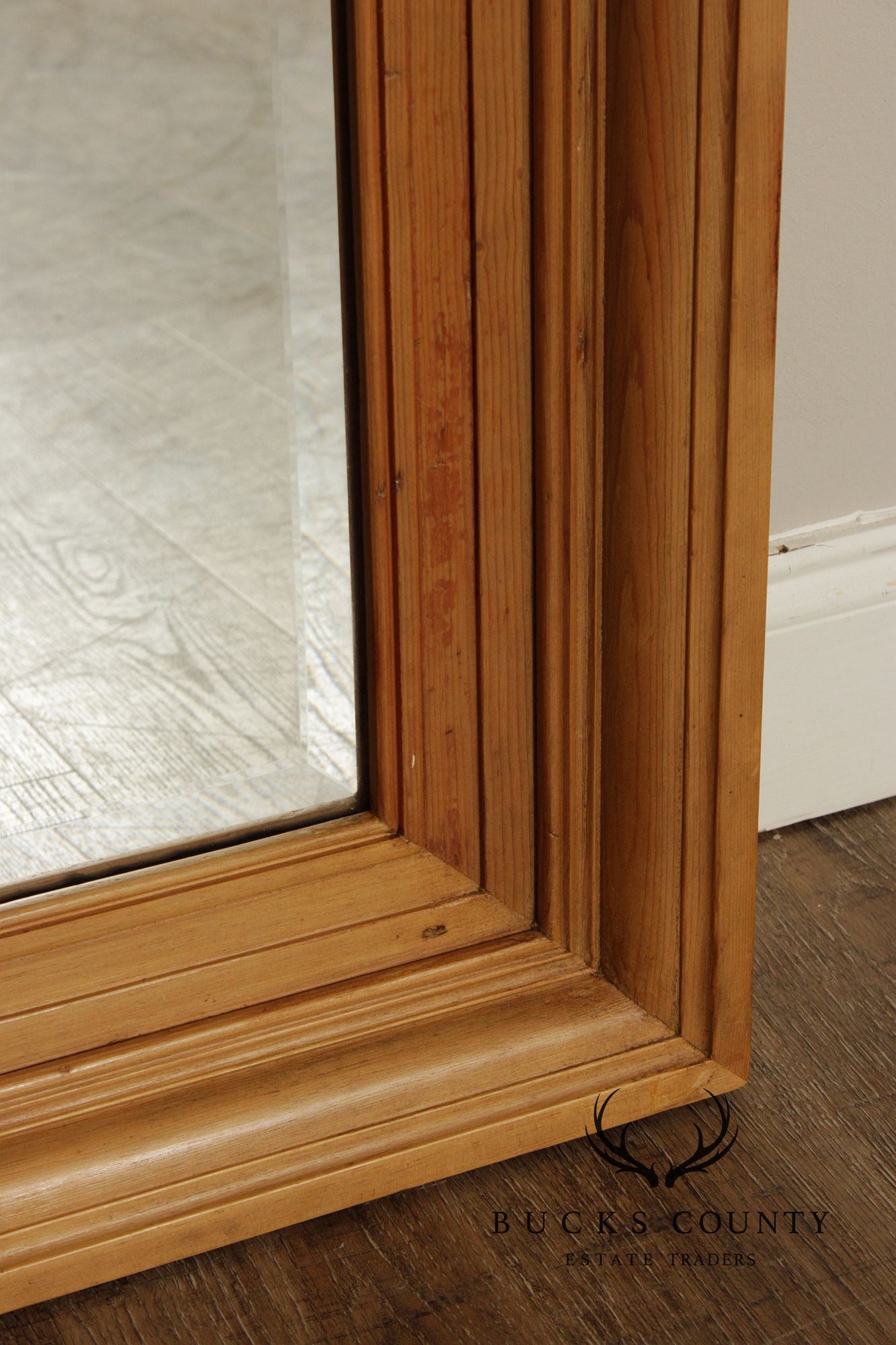 Antique English Scrubbed Pine Wall Mirror