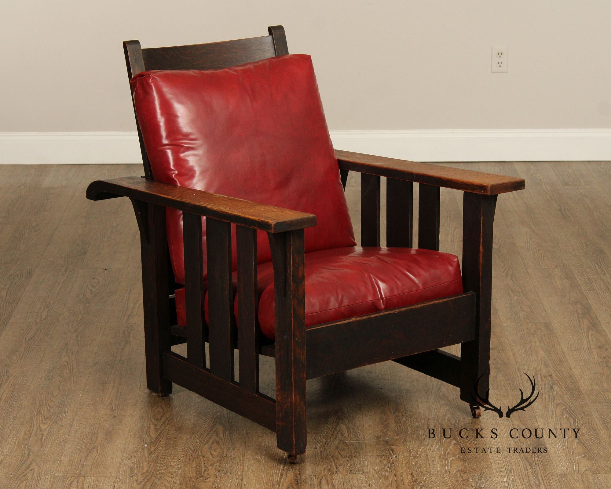 Stickley Brothers Antique Mission Oak and Leather Morris Armchair