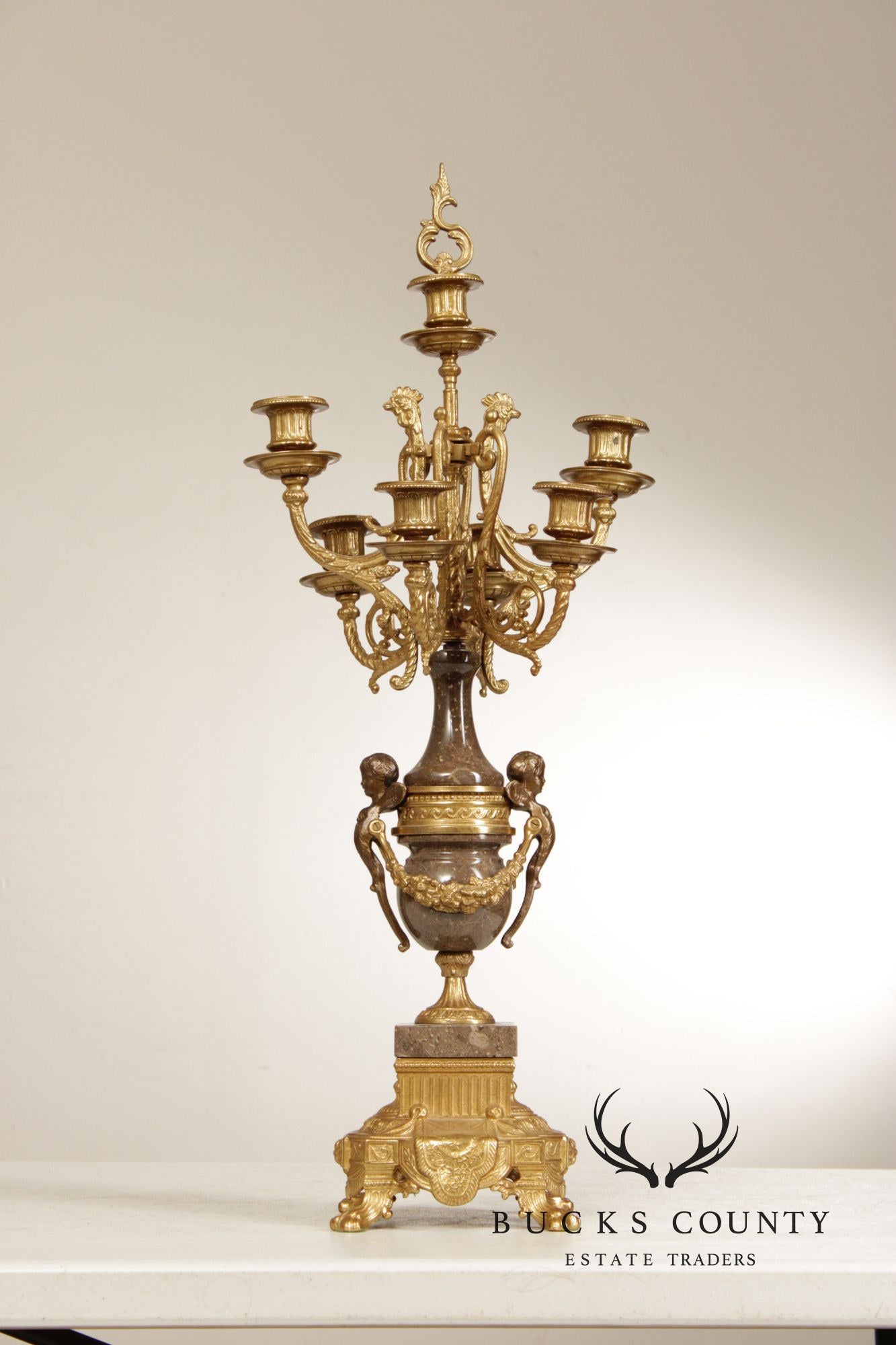 Brevettato Italian Pair of Marble and Gilt Bronze Candelabra