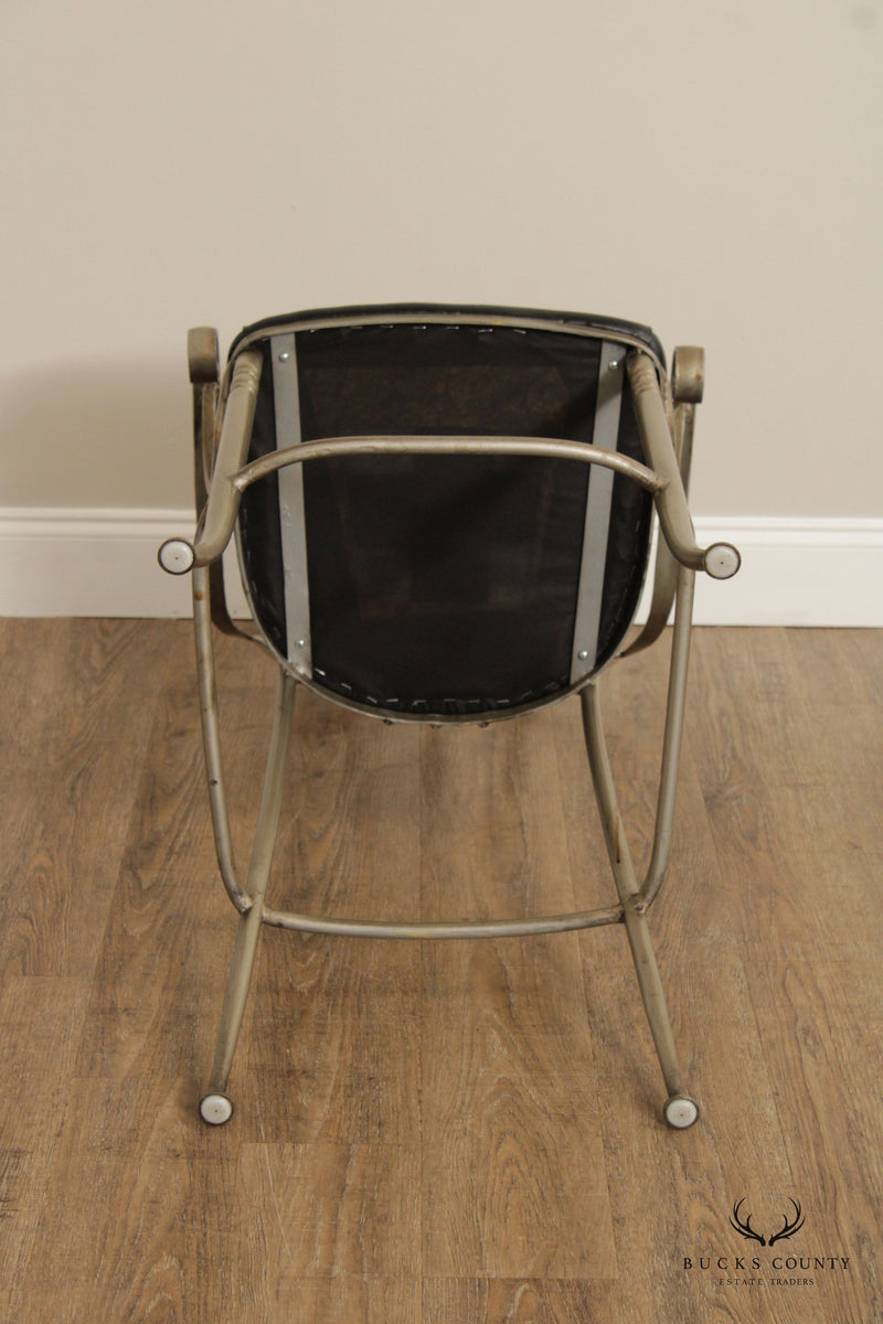 French Style Pair of Iron Frame Bar Stools