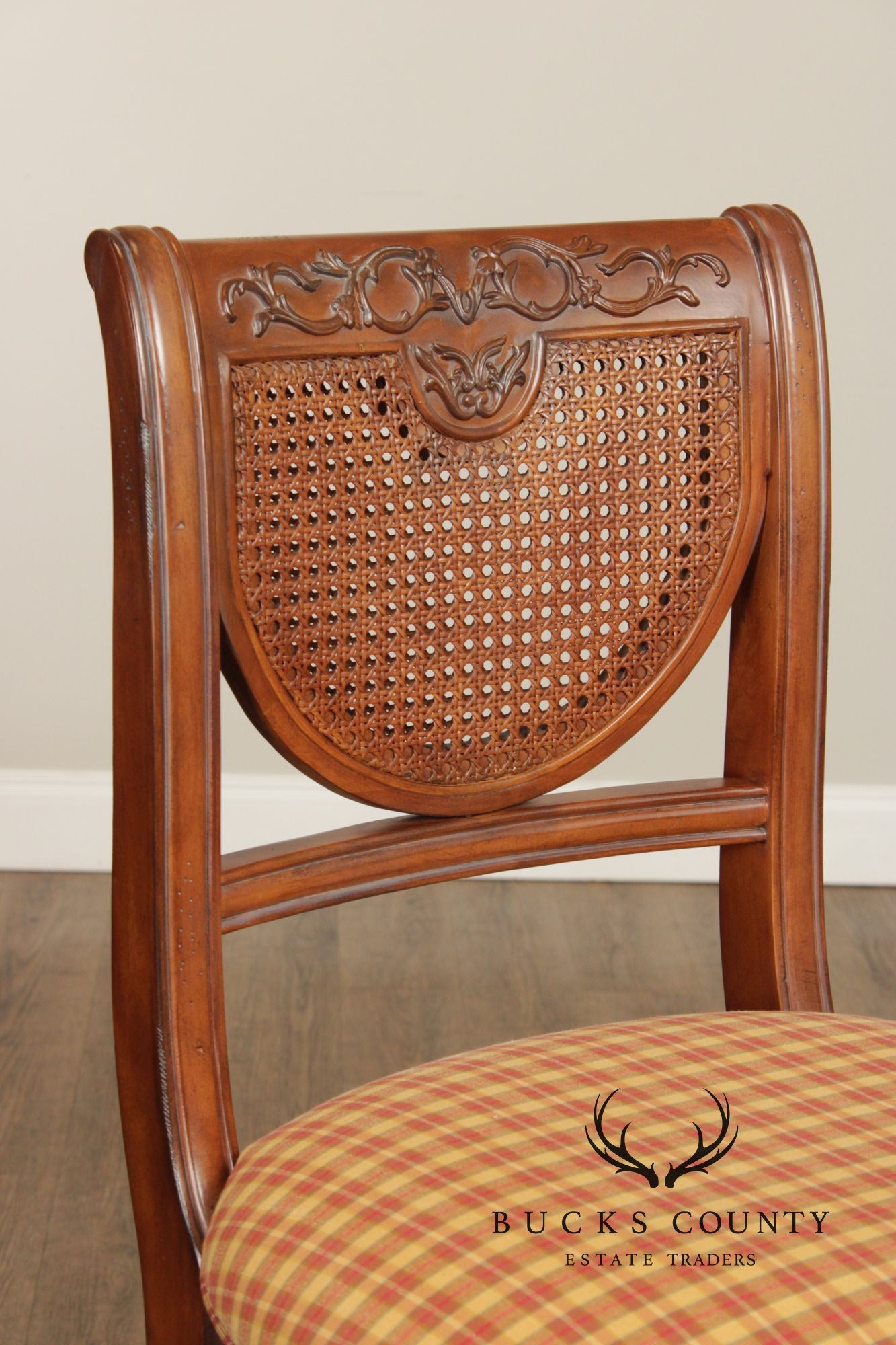 French Country Style Set of Six Cane Back Bar Stools