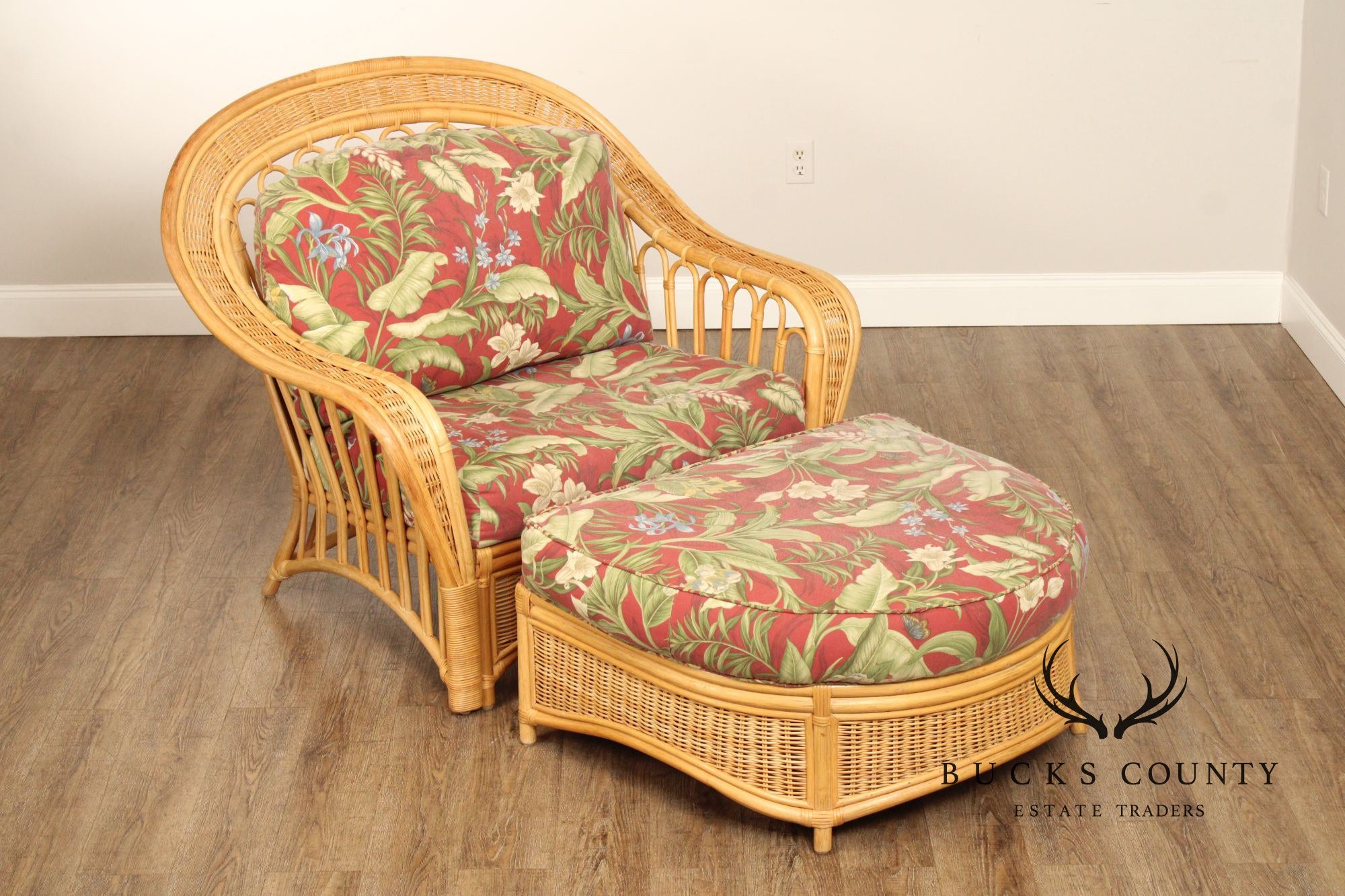 Braxton Culler Rattan Lounge Chair and Ottoman