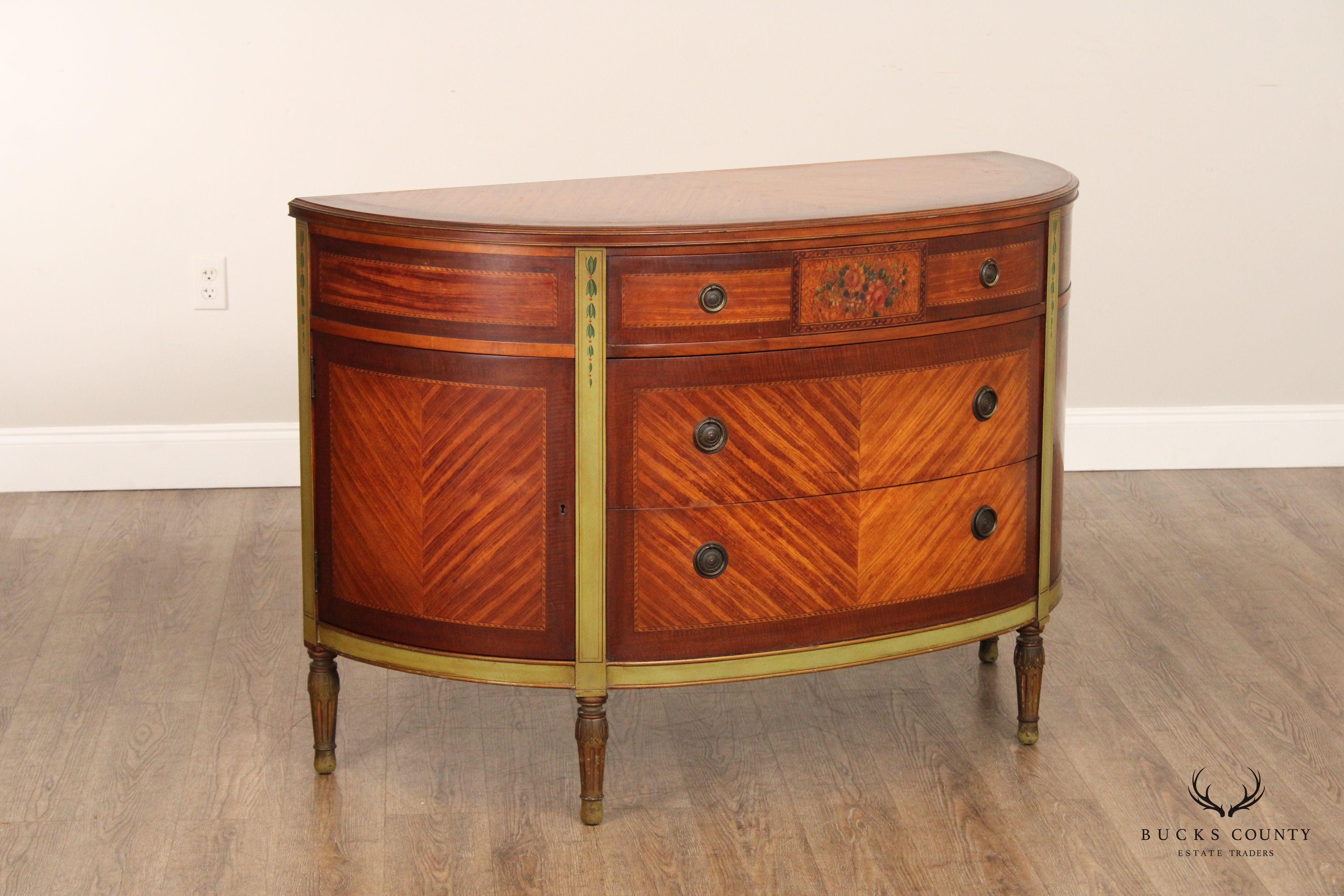 1930's French Louis XVI Style Satinwood Demilune Commode