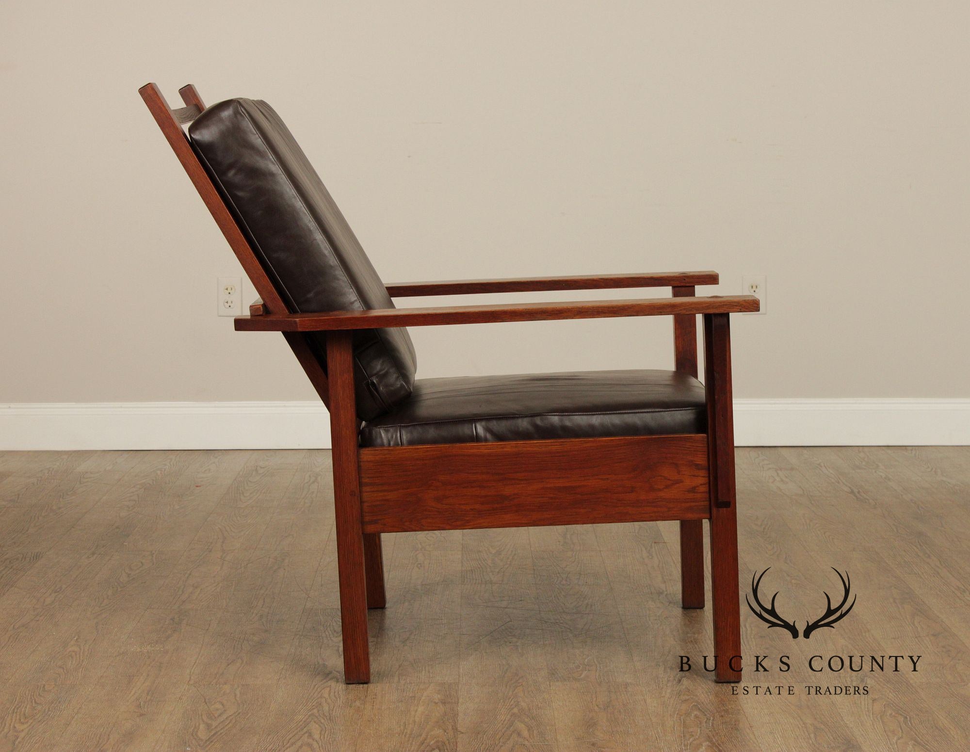 Antique Mission Oak and Leather Reclining Morris Chair