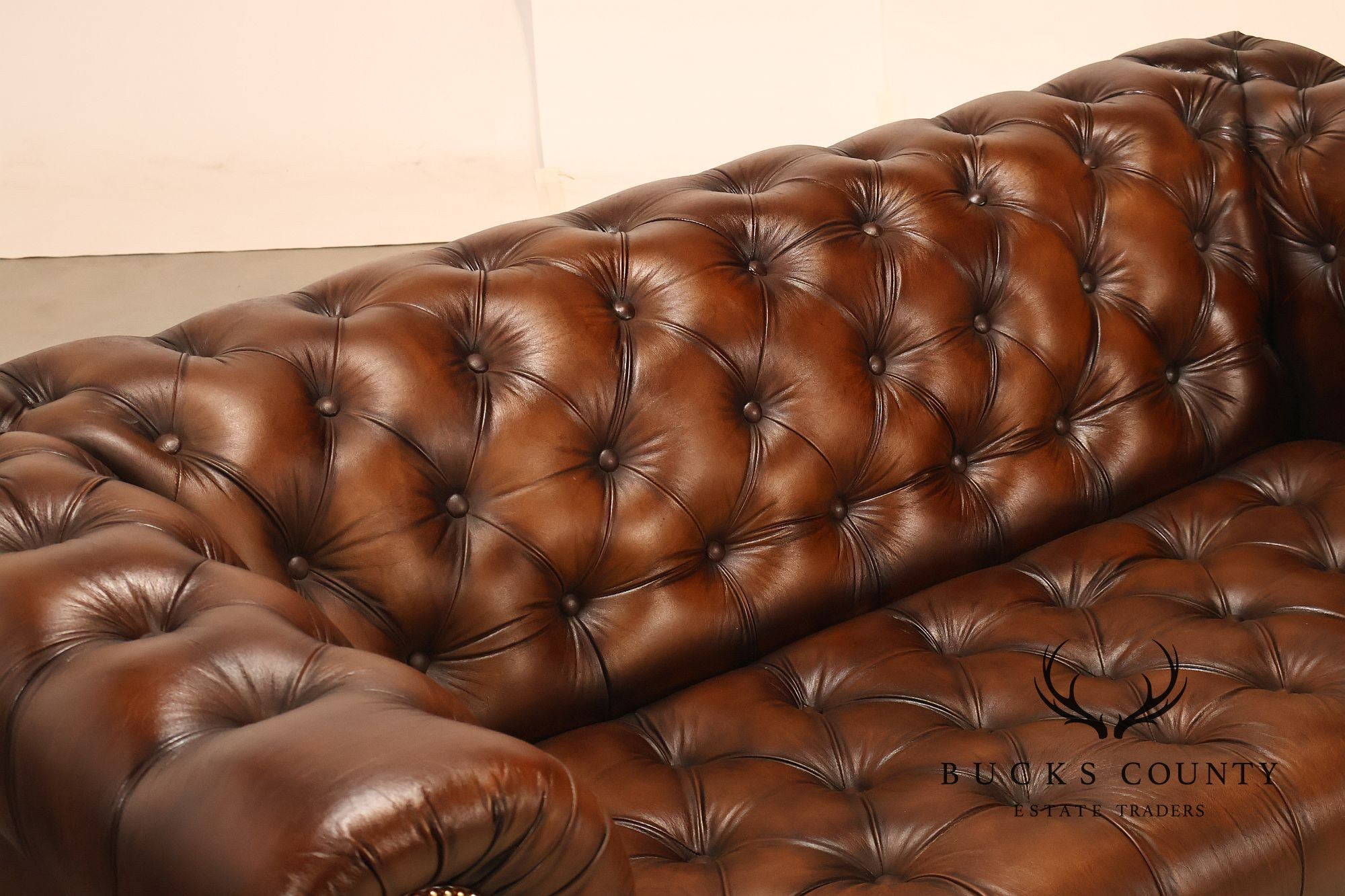 Chesterfield Style 6 Foot Cognac Brown Tufted Leather Sofa