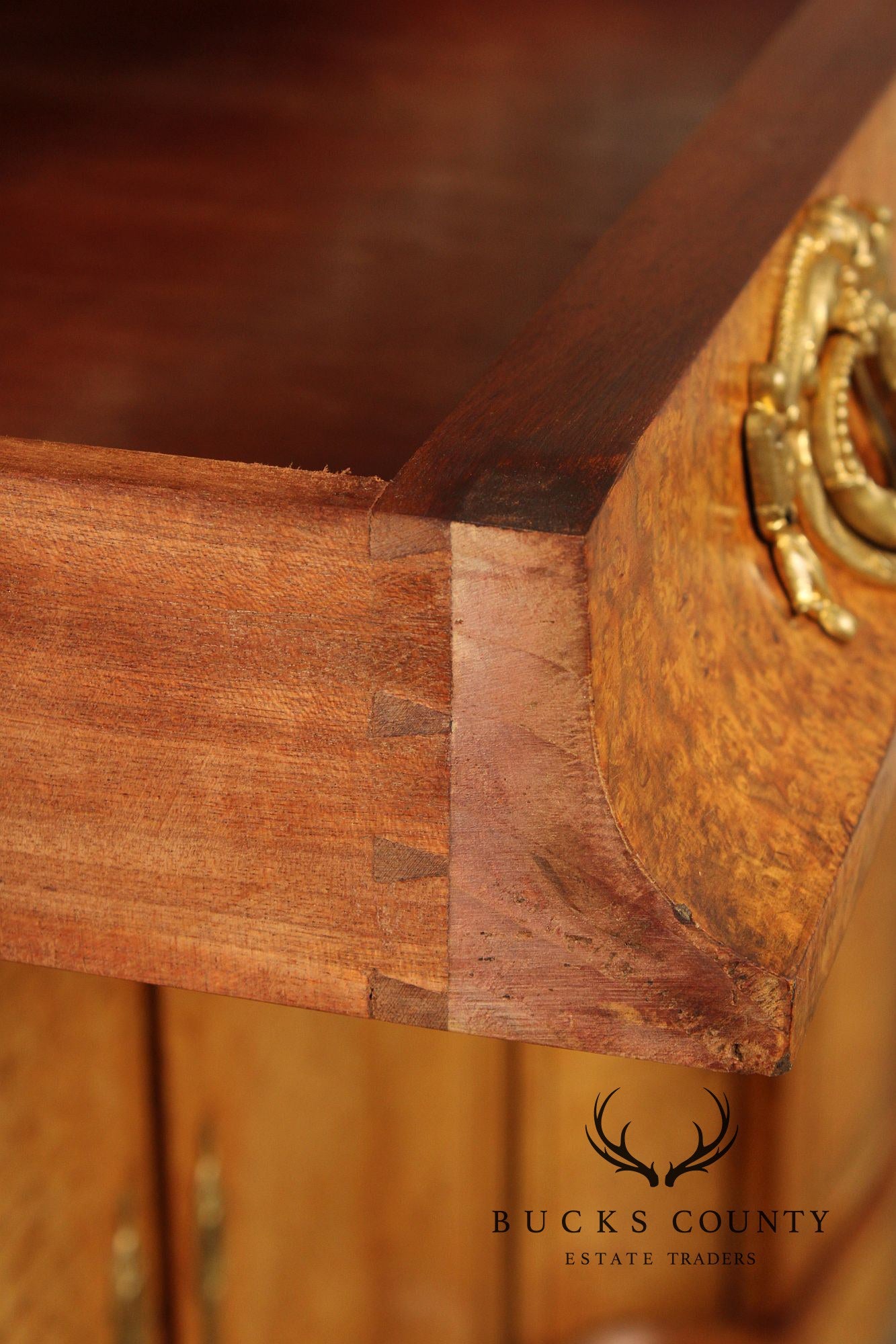 Antique French Louis XVI Style Burl Walnut Marble Top Buffet Hutch