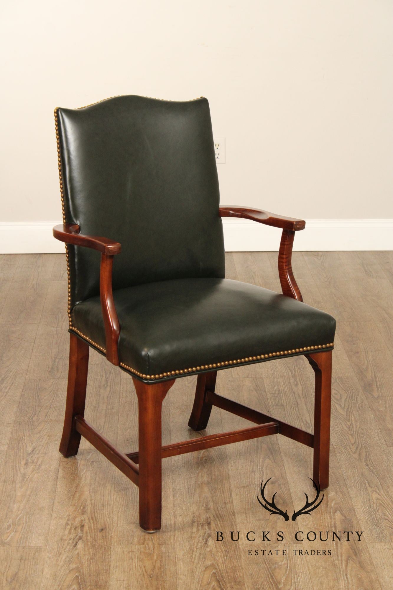 Southwood Chippendale Style Leather and Mahogany Library Armchair