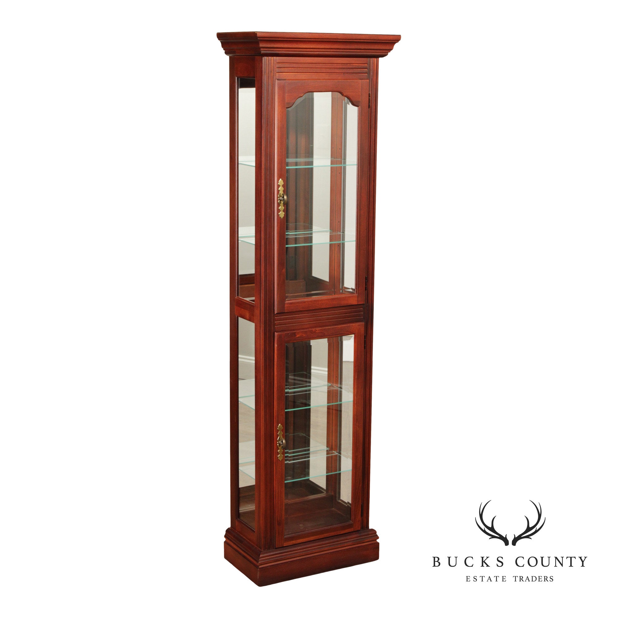 Traditional Cherry and Beveled Glass Curio Display Cabinet