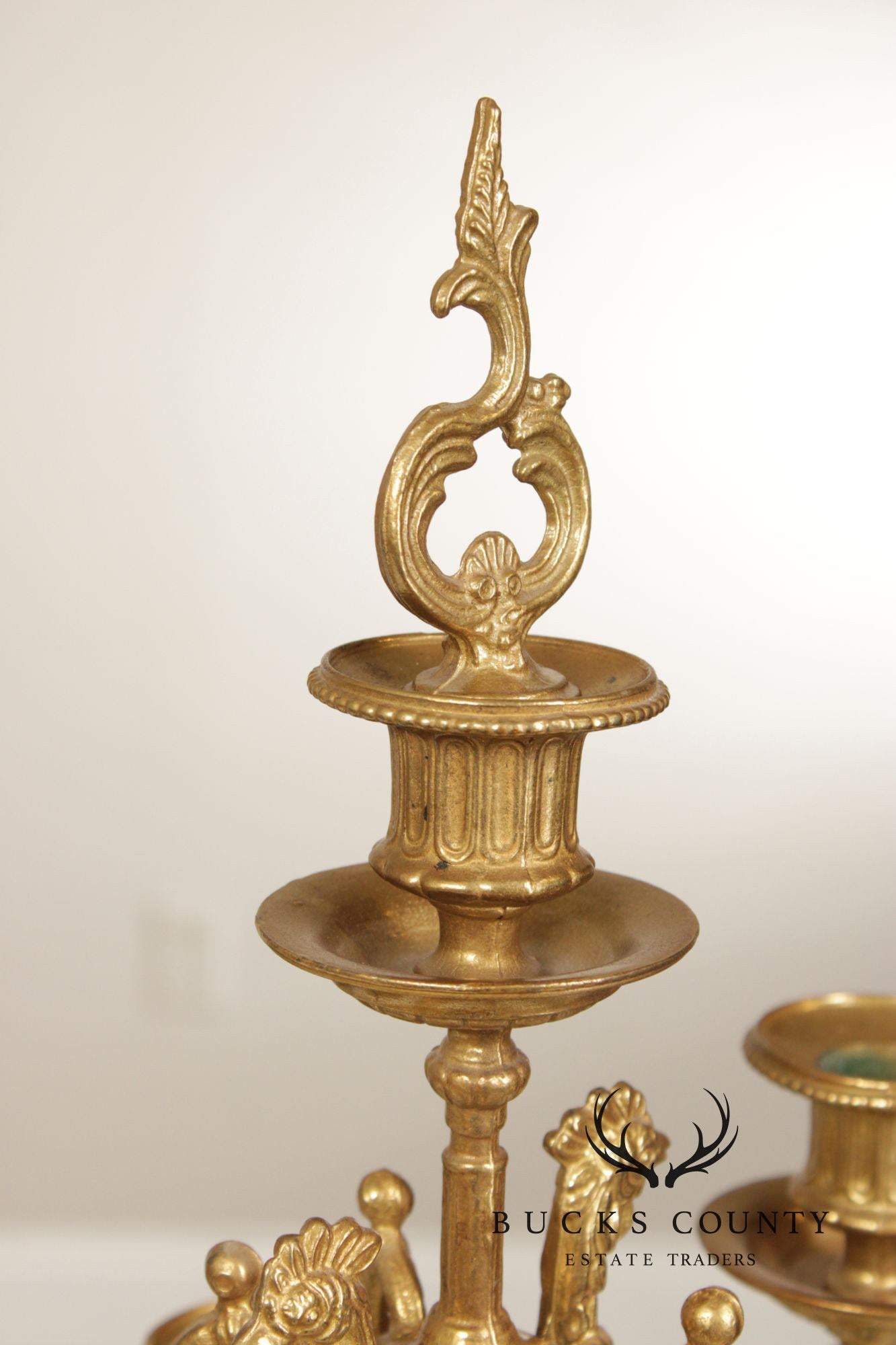 Brevettato Italian Pair of Marble and Gilt Bronze Candelabra