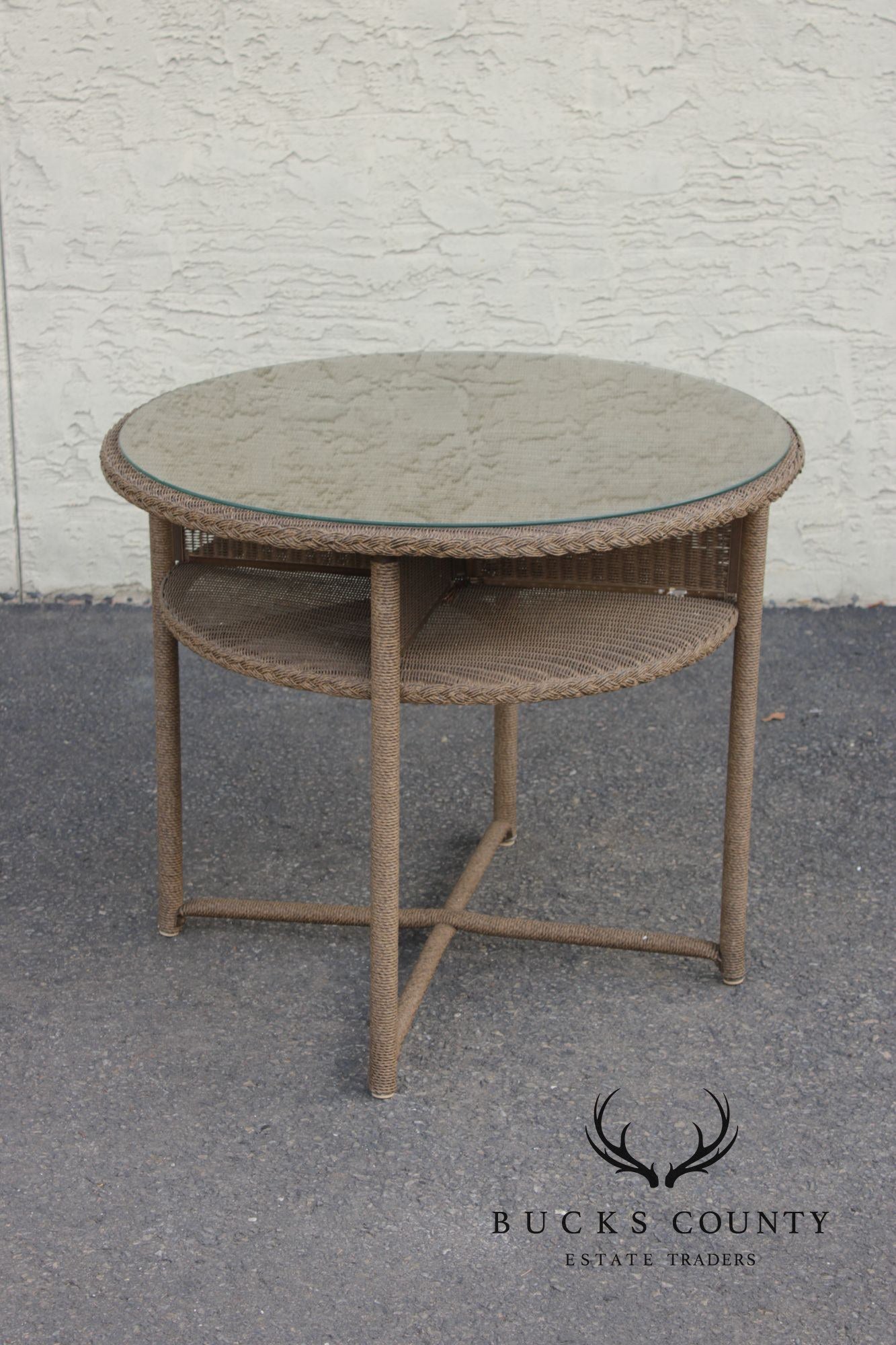 Lloyd Loom Round Glass Top Wicker Patio Table