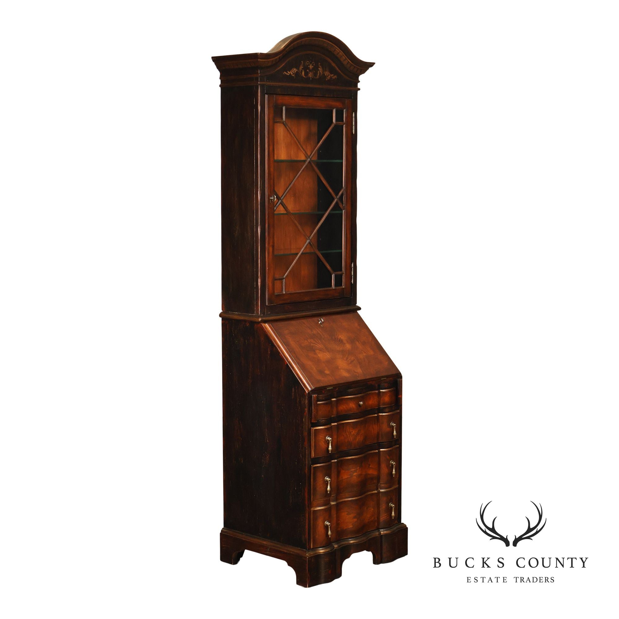 Hooker Furniture Seven Seas Narrow Burlwood Secretary Bookcase Cabinet