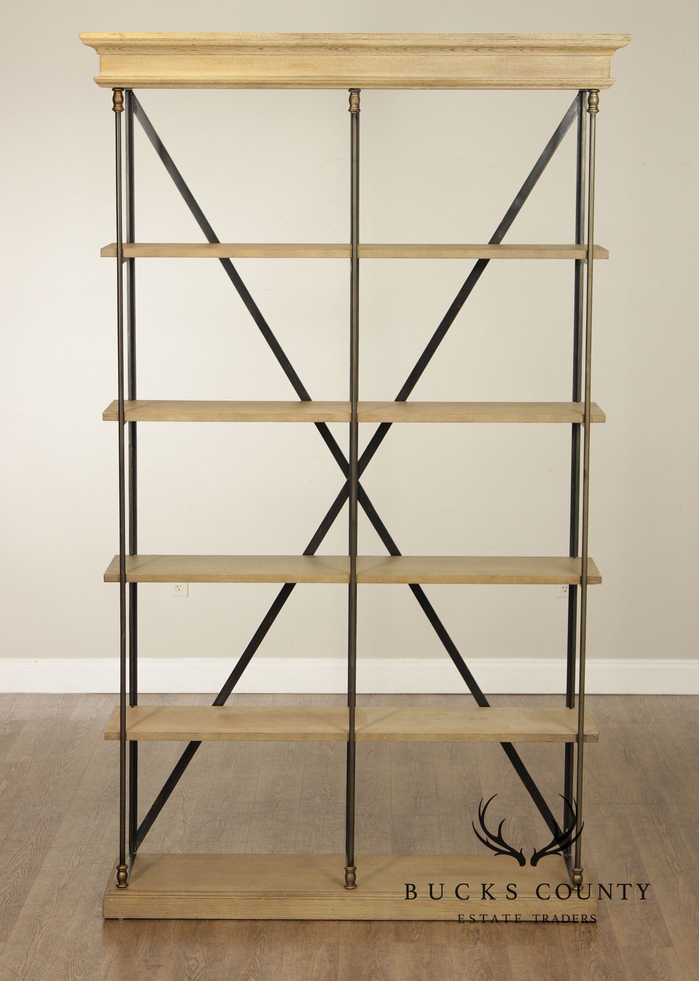 Transitional Industrial Style Iron And Wood Etagere Bookcase