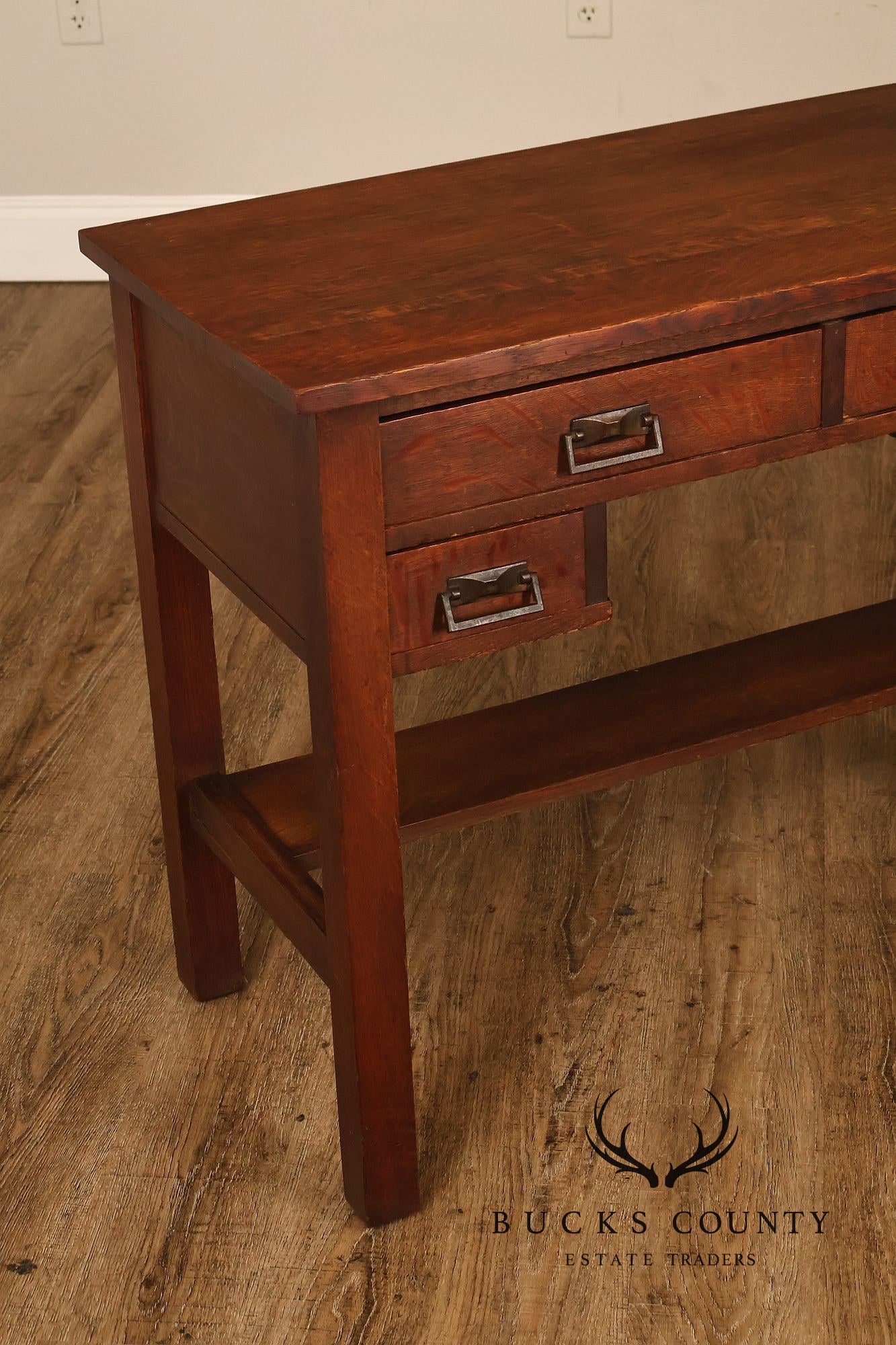 Antique Arts And Crafts Mission Oak Four Drawer Writing Desk