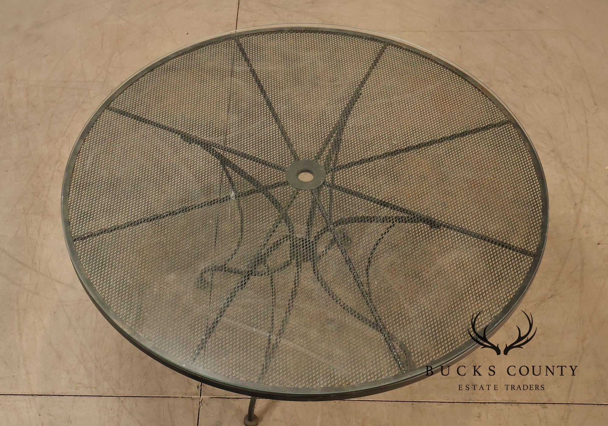 Vintage Round Glass Top Wrought Iron Outdoor Patio Dining Table