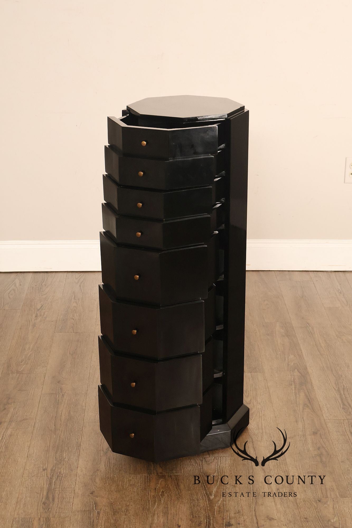 Maitland Smith Black Lacquered Octagonal Jewelry or Lingerie Chest Chest