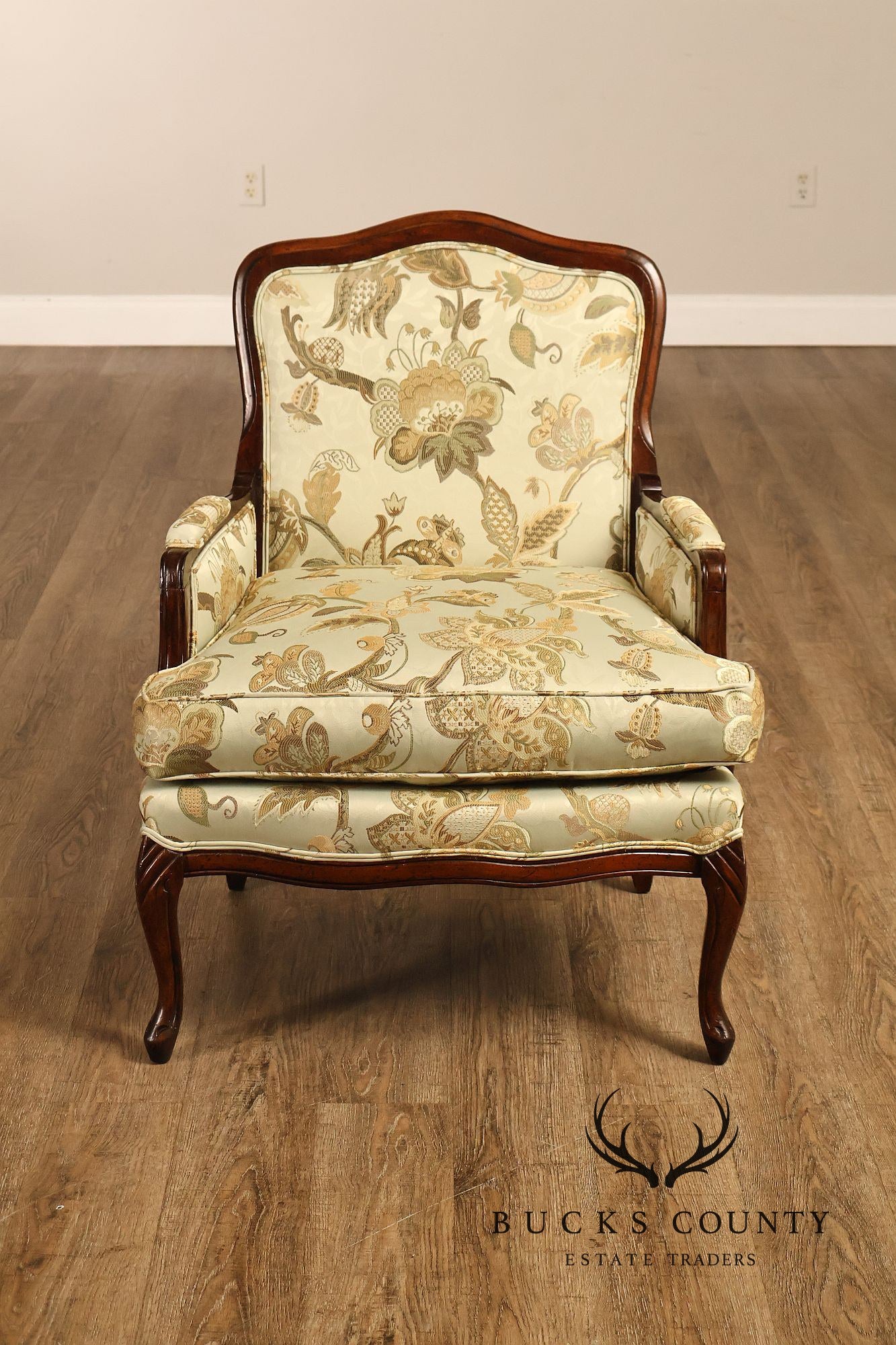 Louis XV Style Pair Of Bergere Upholstered Lounge Chairs