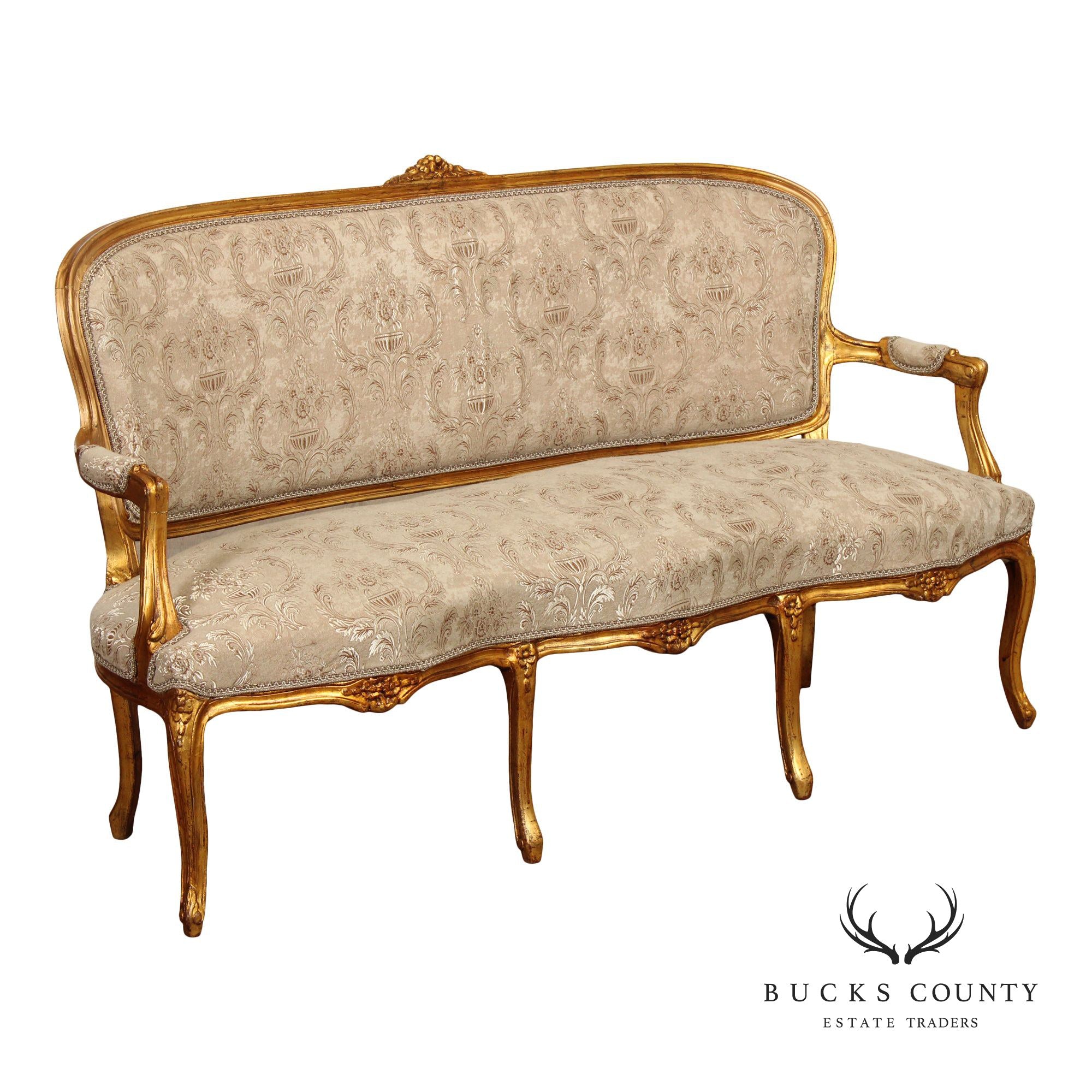 French Louis XV Style Carved Giltwood Sofa