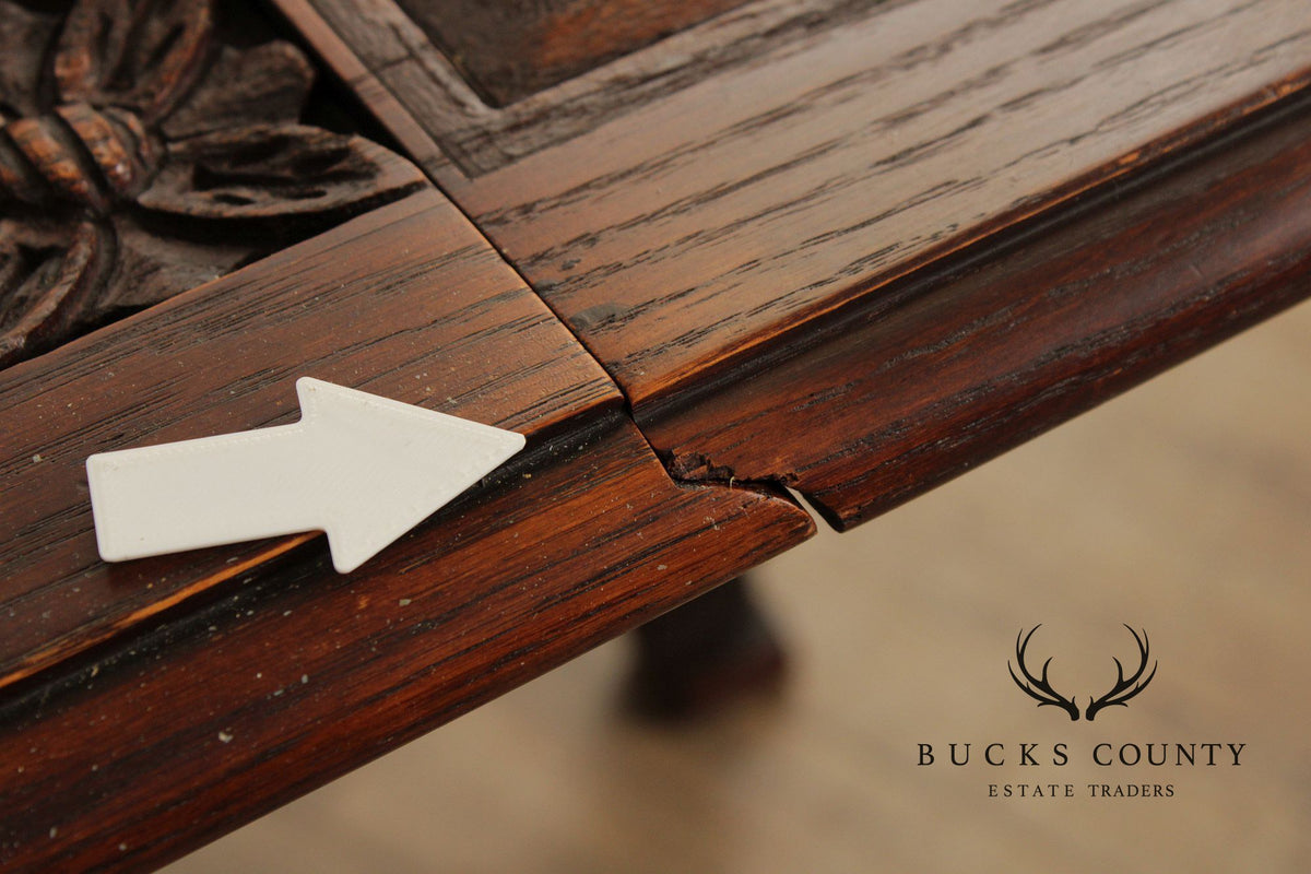 Rom Weber Viking Jacobean Style Carved Oak Drop-Leaf Table