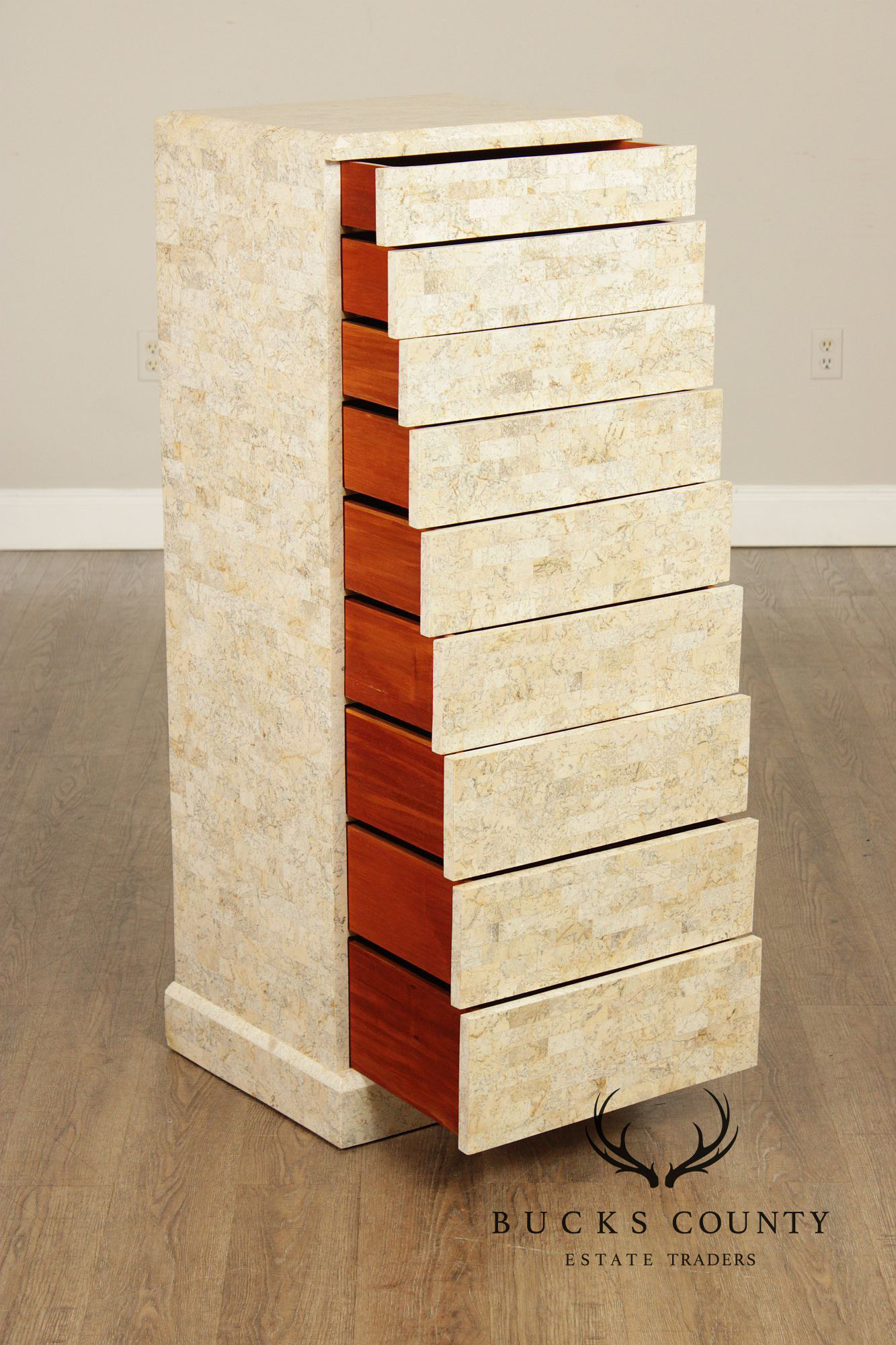 Maitland Smith Tessellated Marble Tall Chest