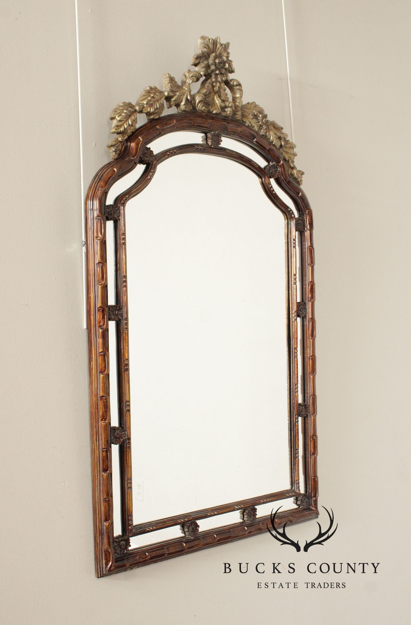 Italian Rococo Style Arched Partial Gilt Wall Mirror