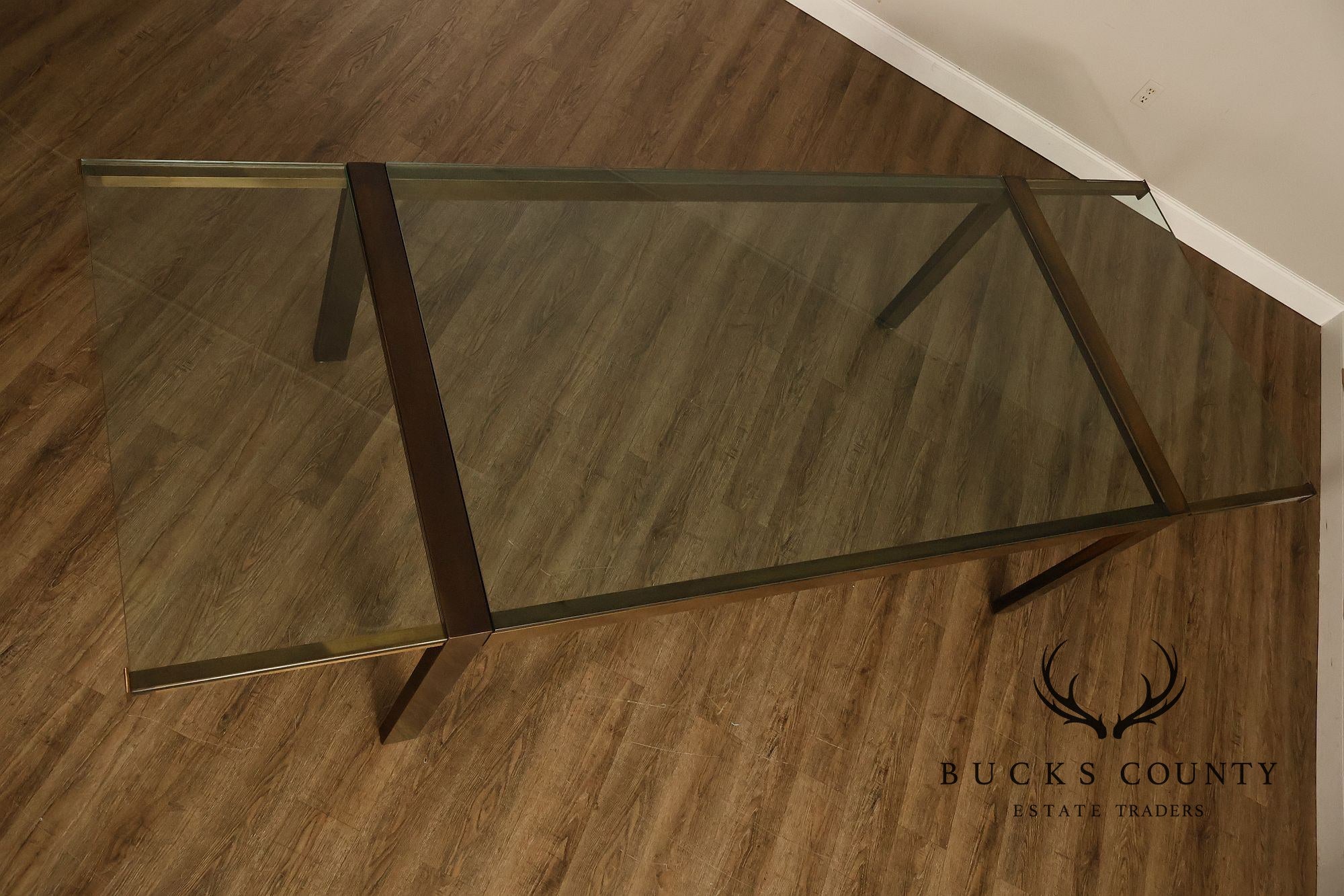 John Stuart Bronze Finish Glass Top Extendable Dining Table