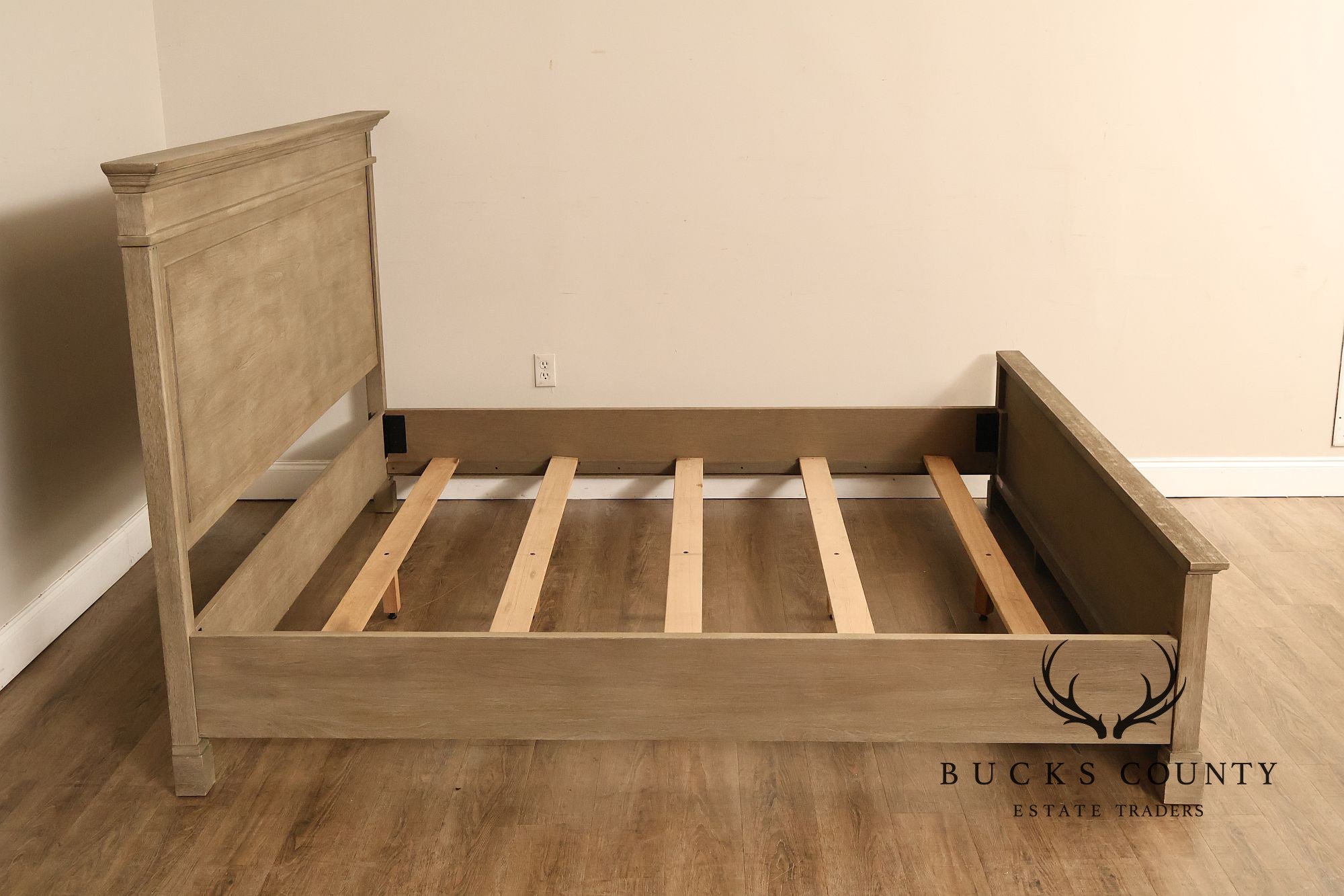 Natural Rustic Gray Finished King Size Country Style Panel Bed Frame