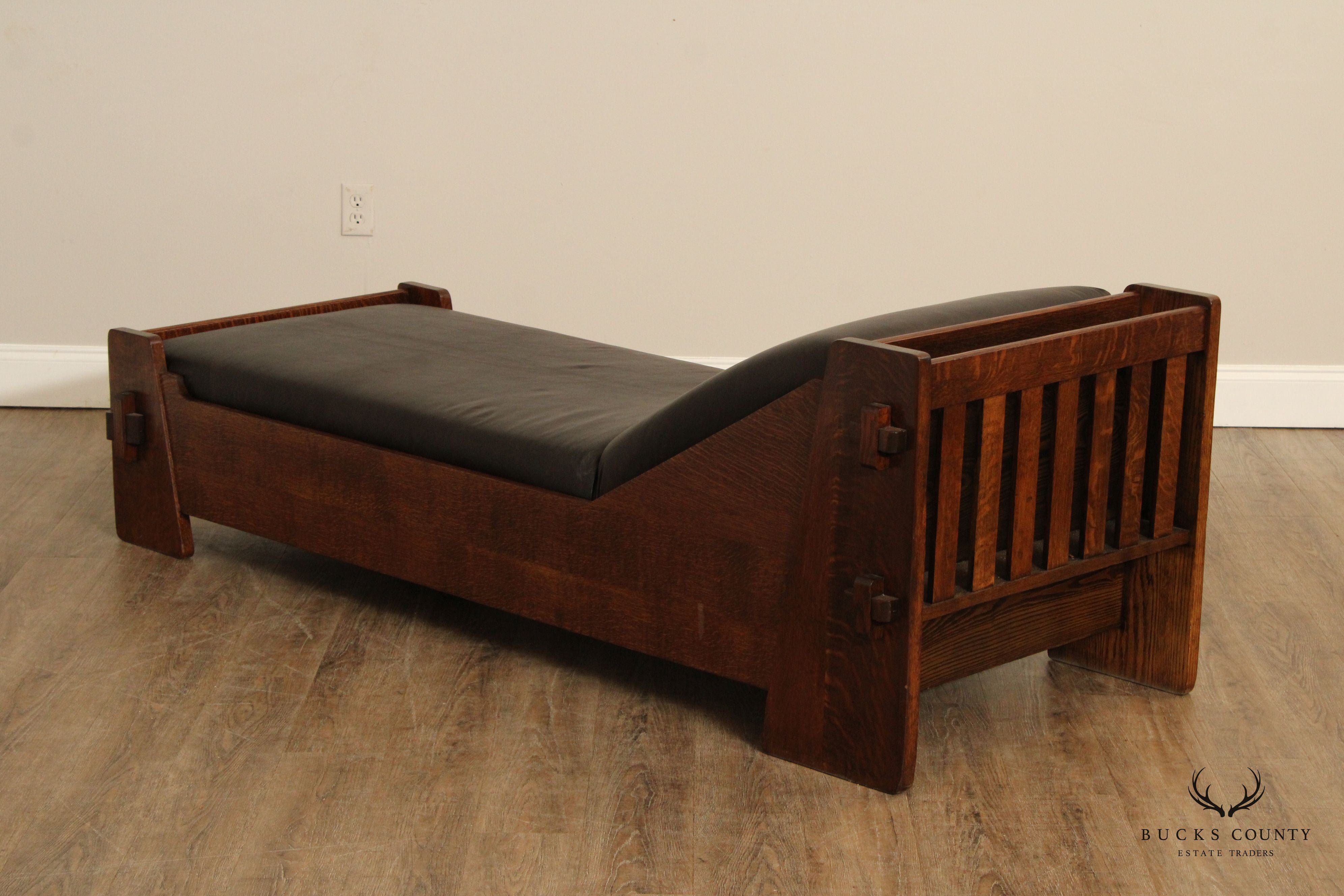 Antique Mission Oak And Leather Day Bed