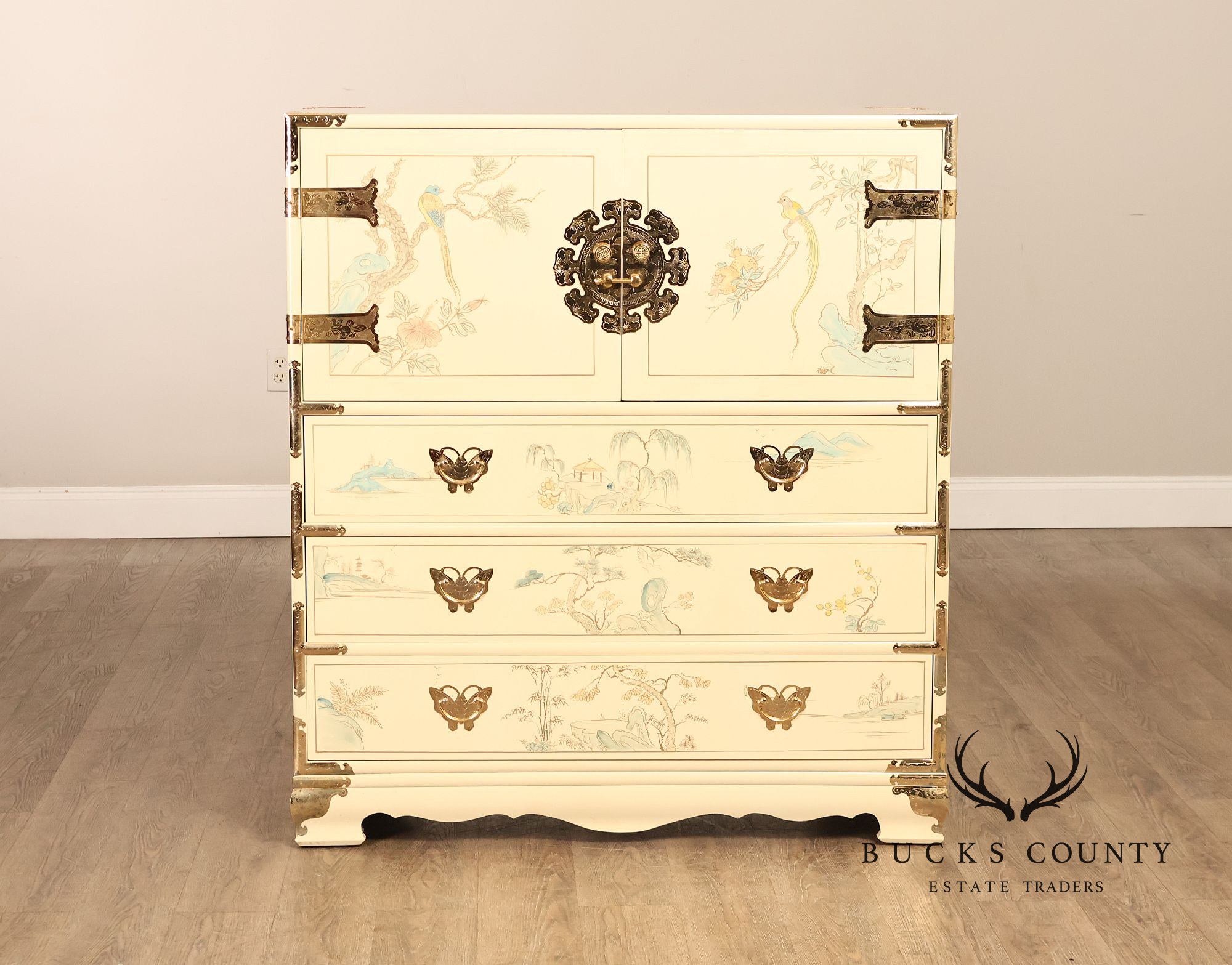 Chinoiserie Hand Painted Decorated Tall Chest