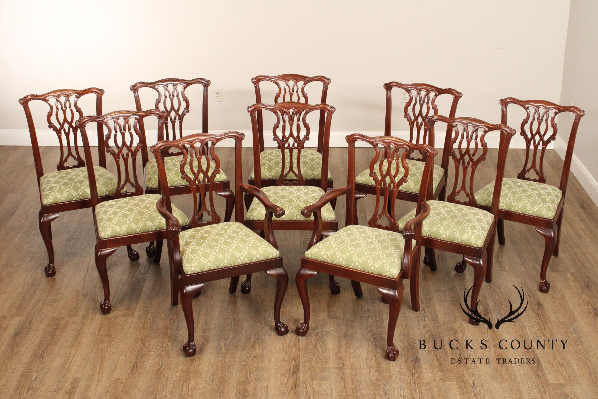 Councill Chippendale Style Set of Ten Mahogany Dining Chairs