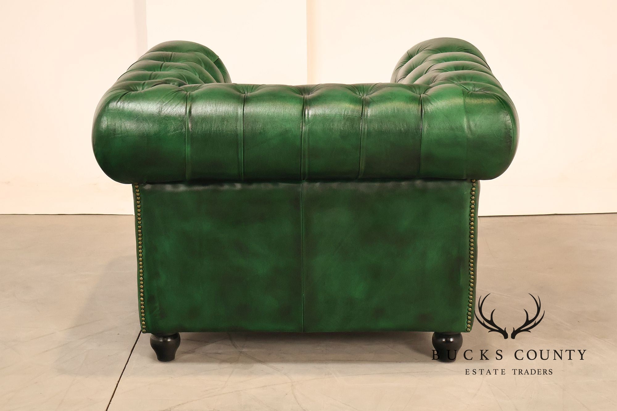 Chesterfield Style Pair of Green Leather Club Chairs