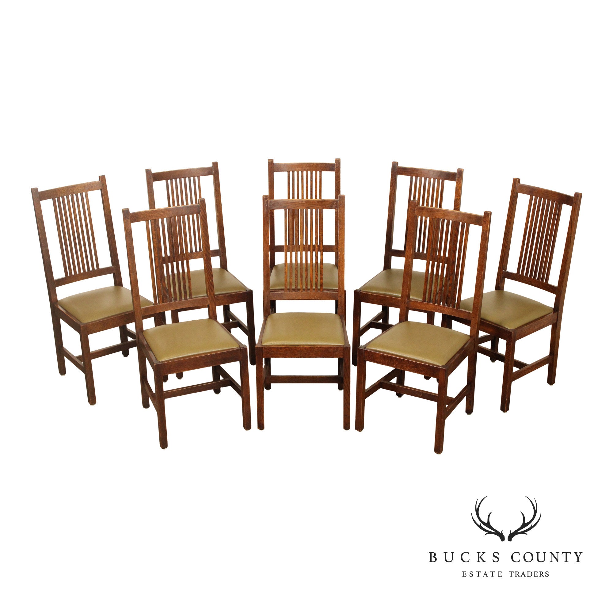 Stickley Mission Collection Set Of Eight Oak Spindle Back Dining Chairs