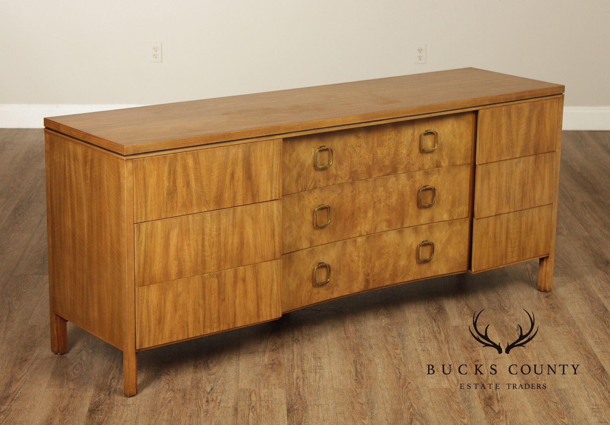 John Widdicomb Mid Century Modern Walnut 9 Drawer Triple Dresser