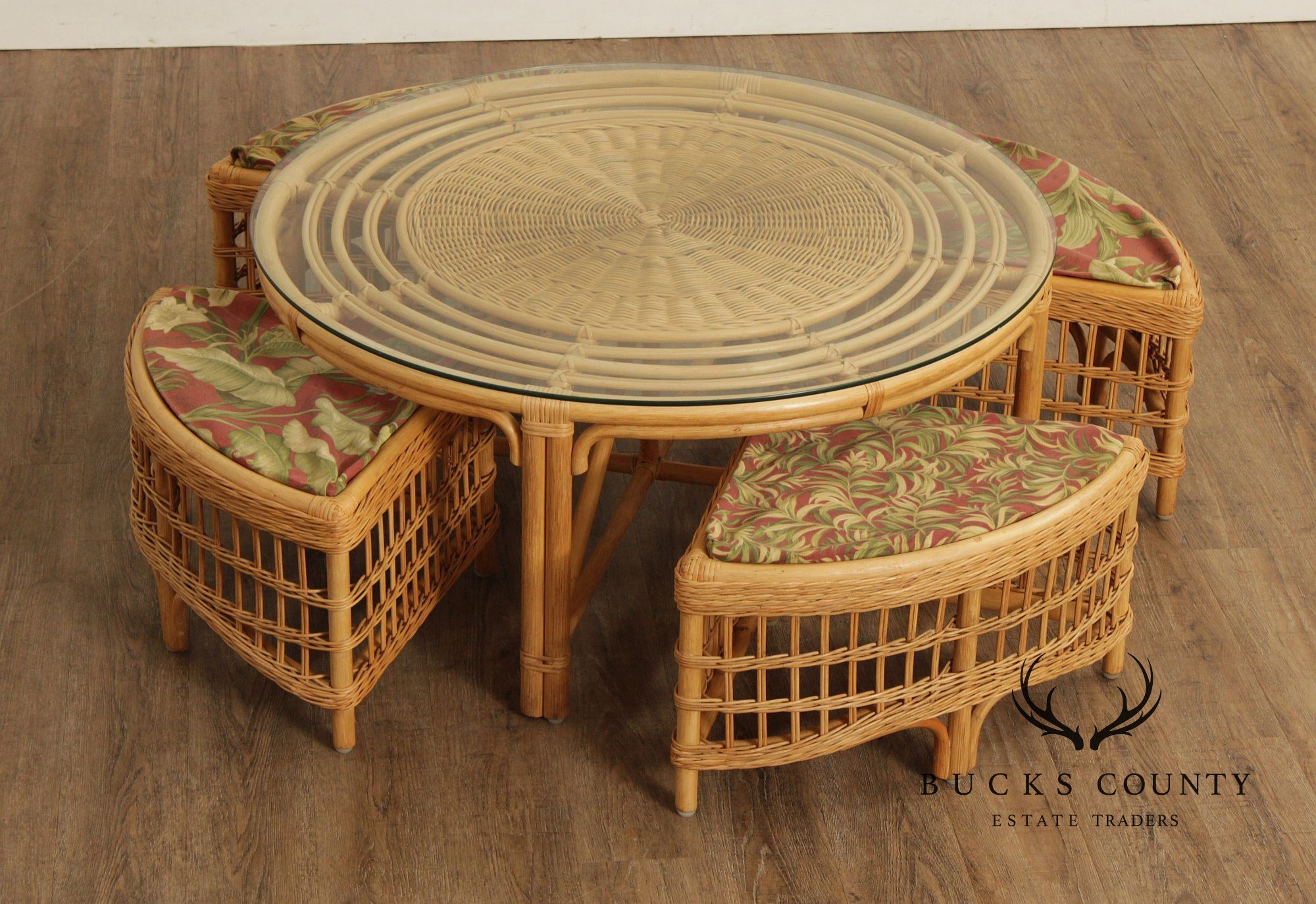 Braxton Culler Raffles Collection Rattan Coffee Table with Stools