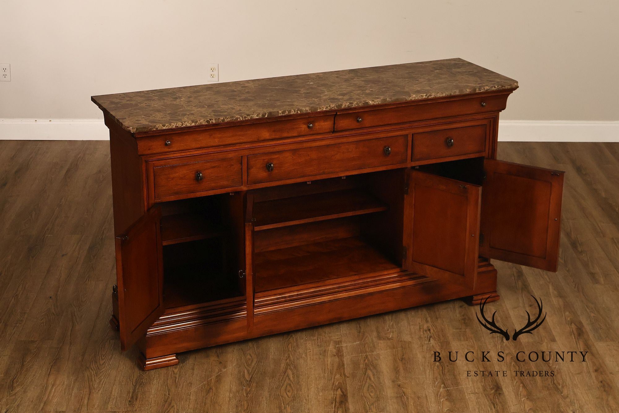 Thomasville King Street Collection Marble Top Four Door Credenza