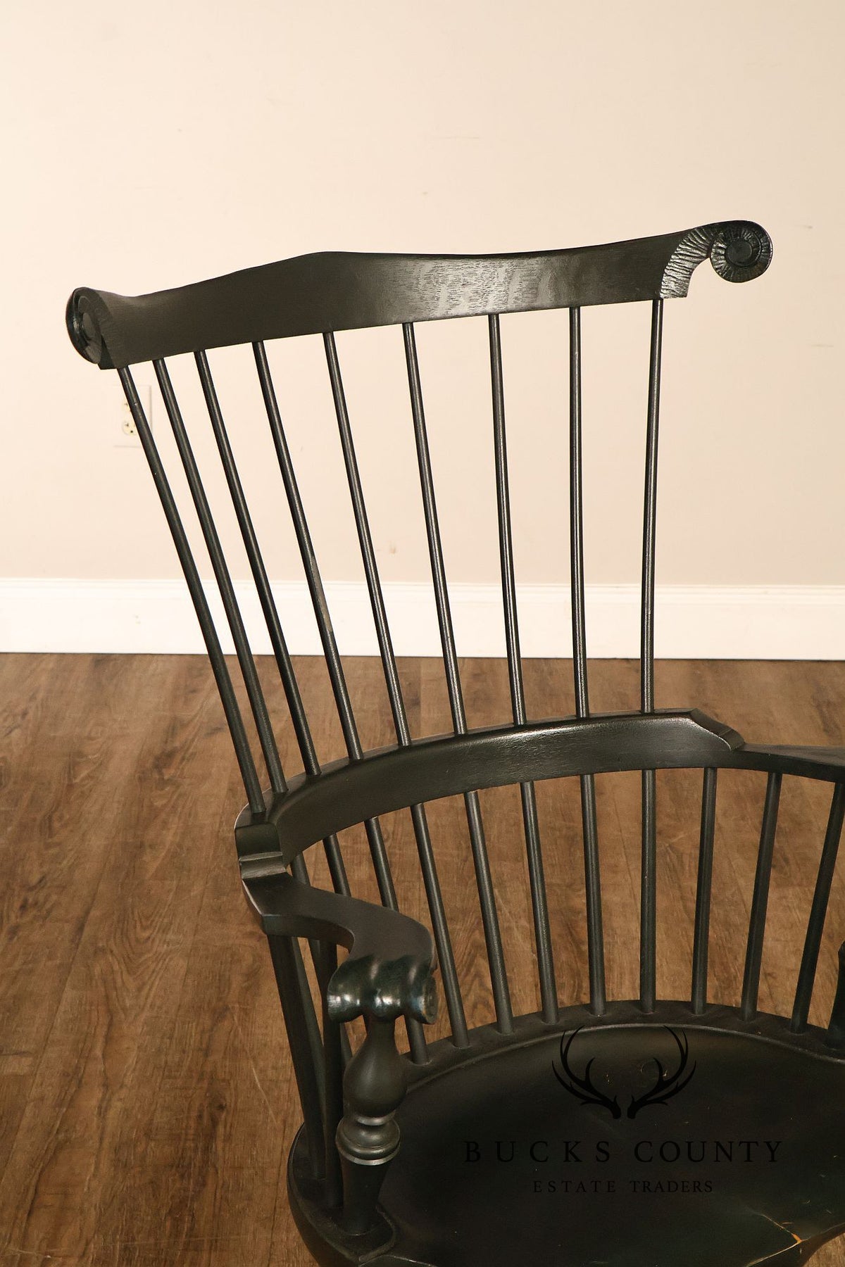 River Bend Chair Co. Set Of Eight Dark Green Painted Comb Back Windsor Dining Chairs