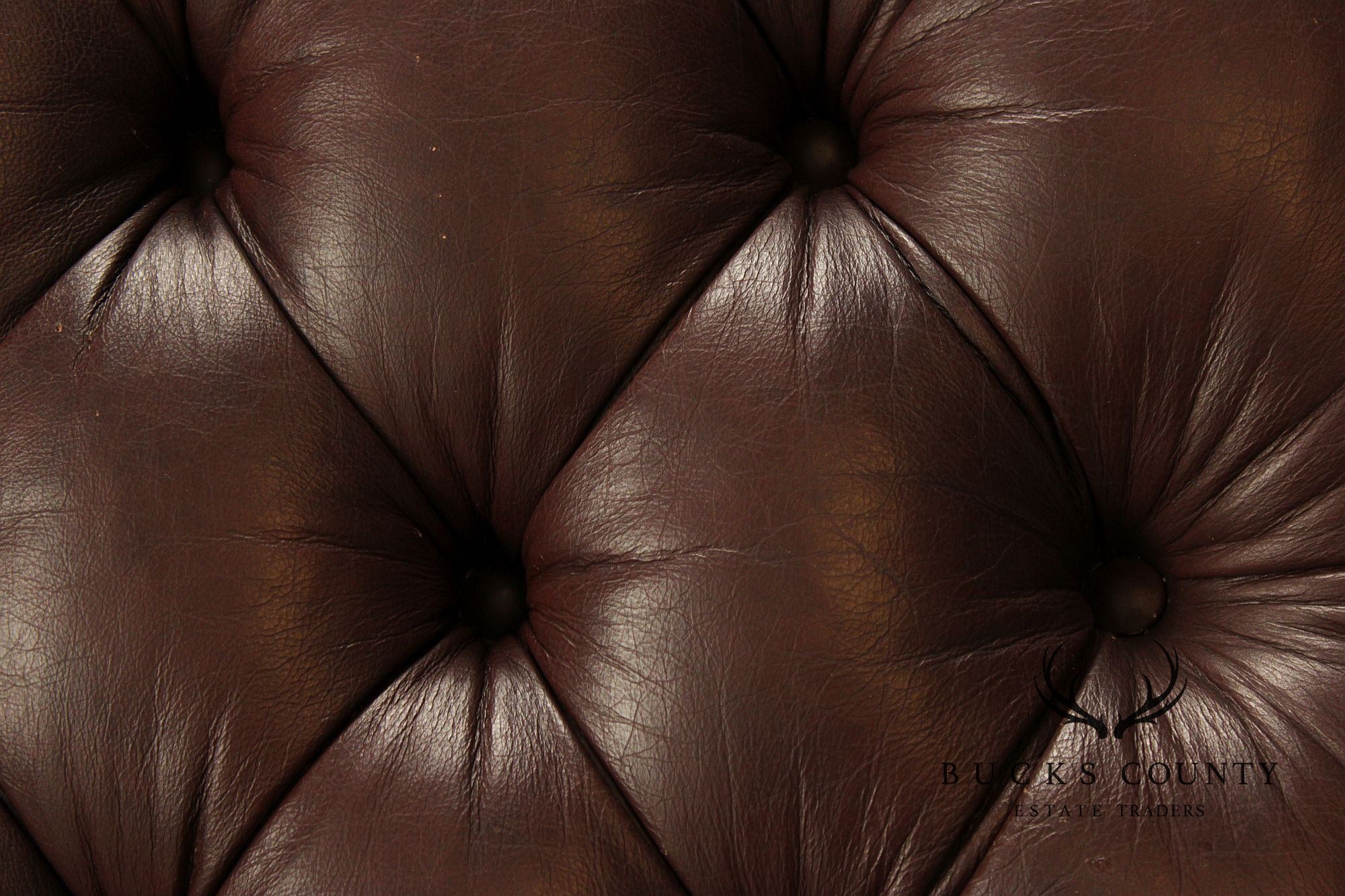 English Regency Style Tufted Leather Cocktail Ottoman On Turned Legs