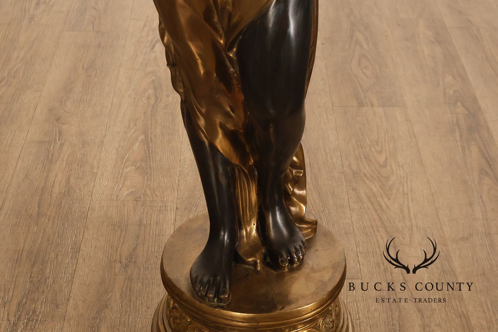 Neoclassical Style Pair Of Bronze Figural Torchere Floor Lamps