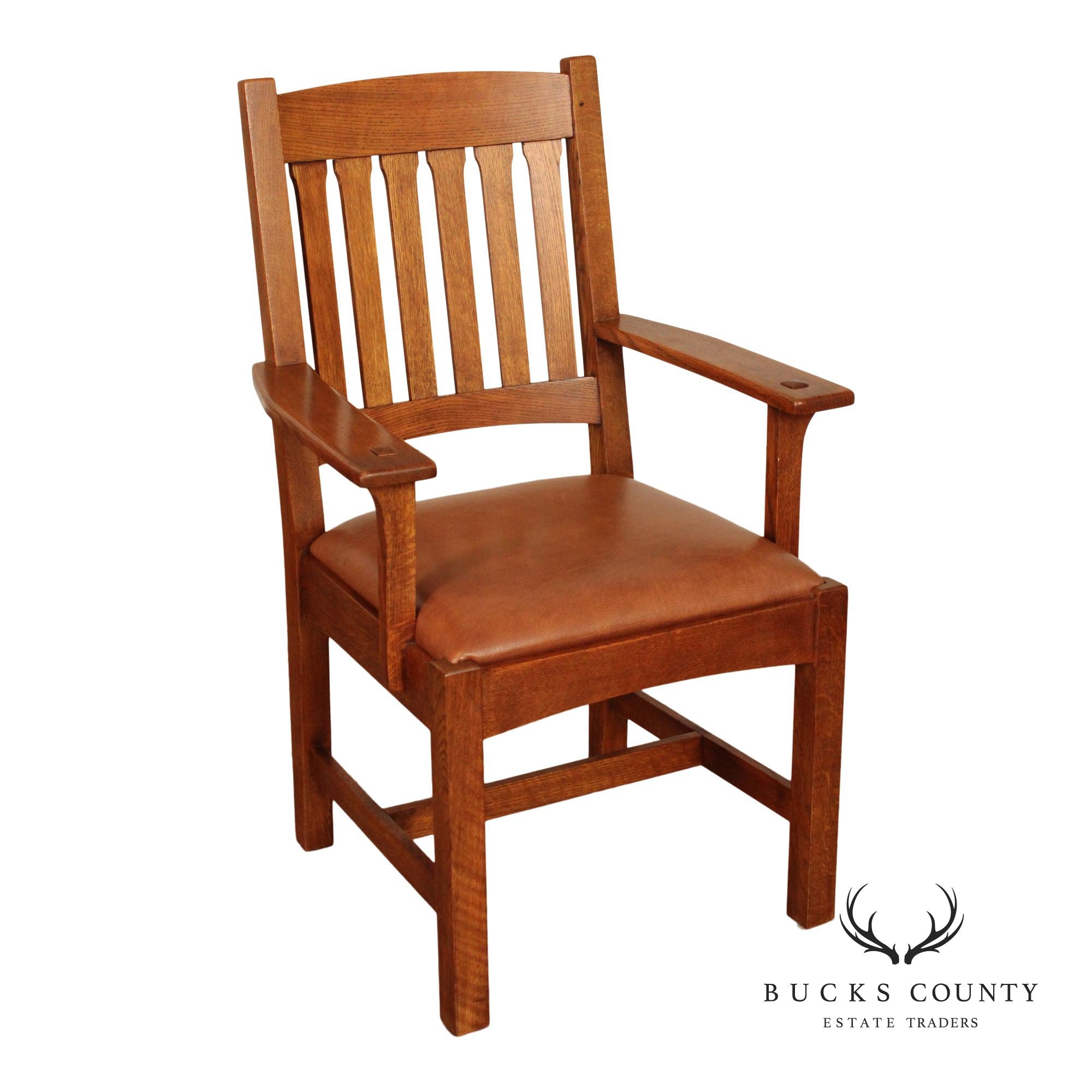 Stickley Mission Collection Oak and Leather Cottage Armchair