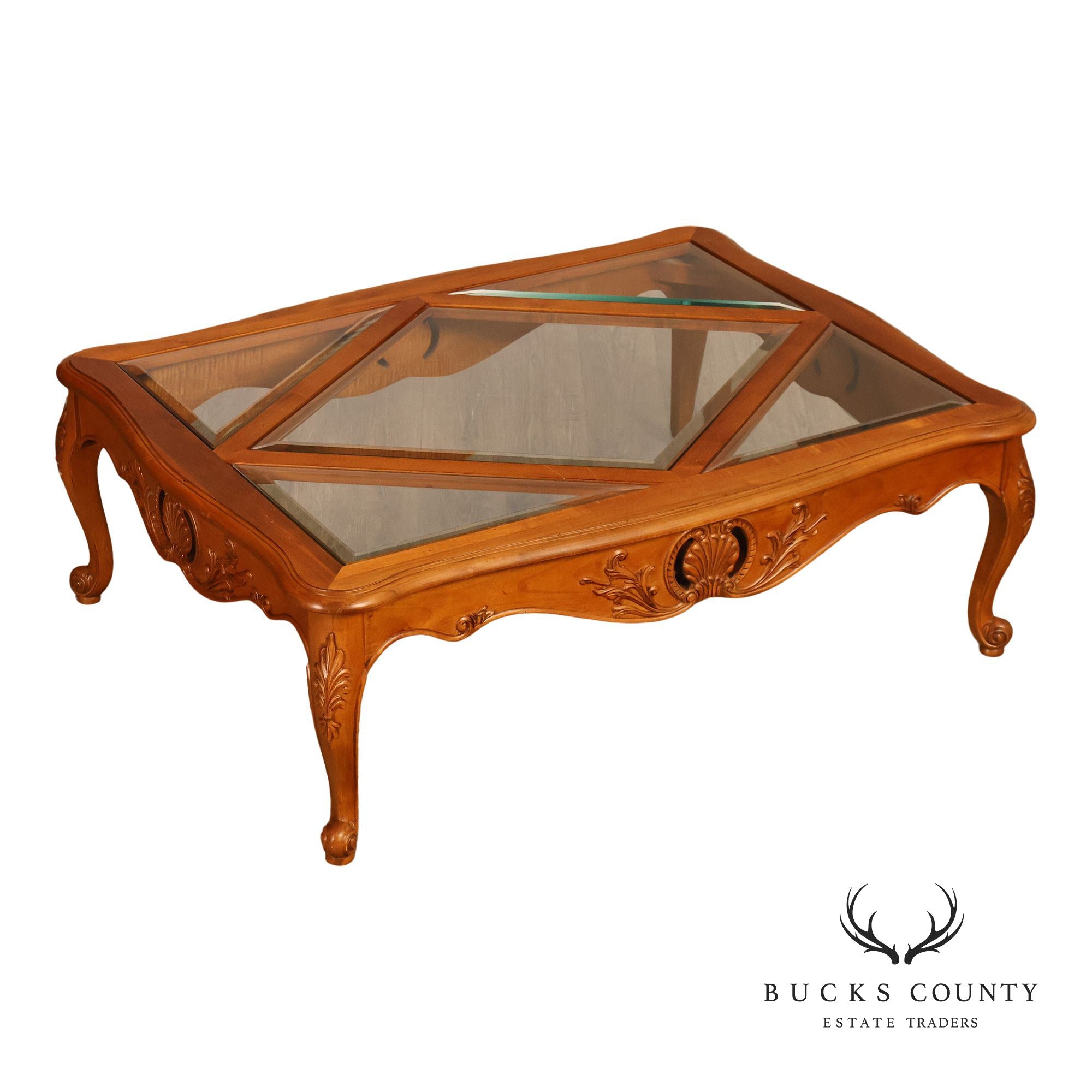 Ethan Allen 'Legacy' French Country Style Glass Top Coffee Table