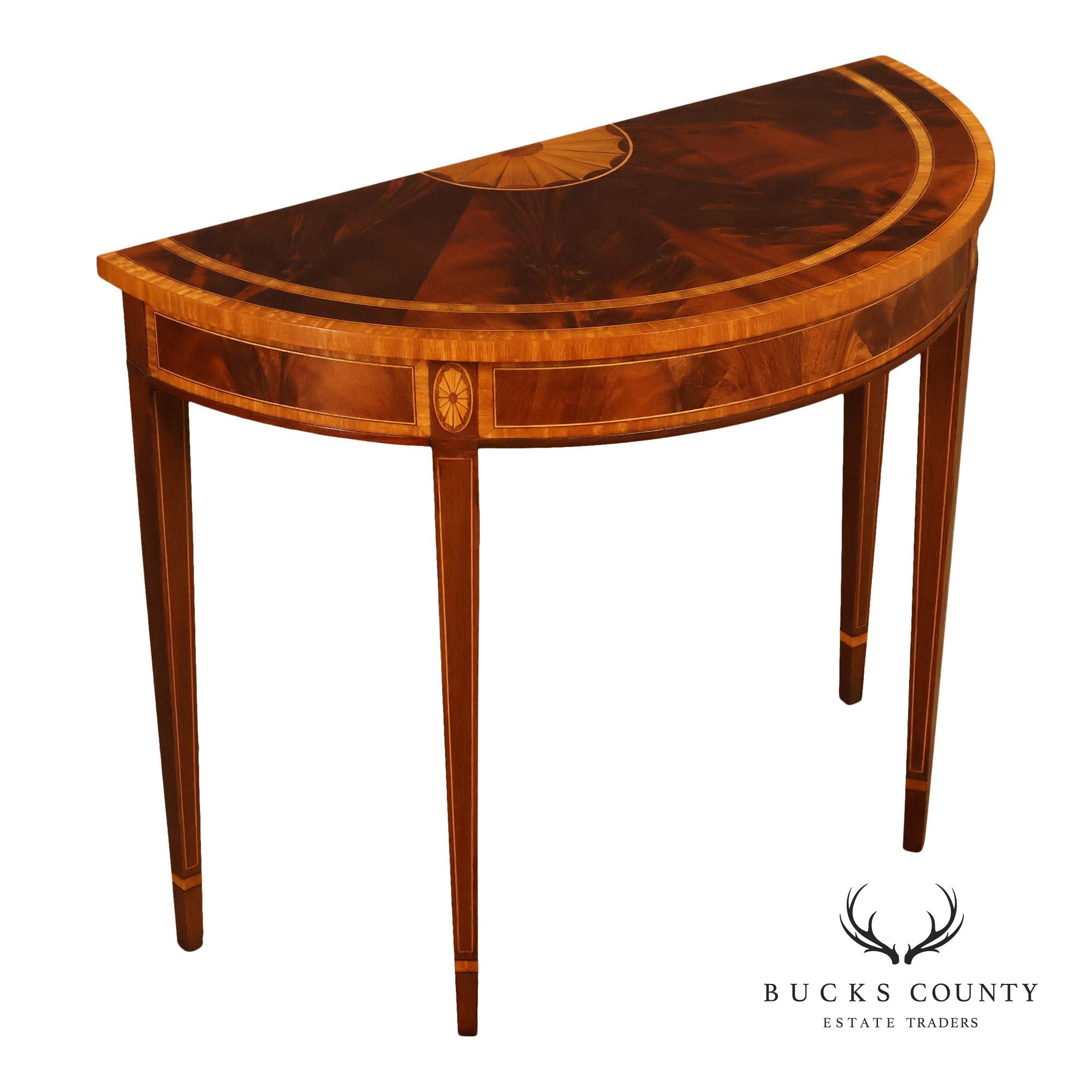 Councill Craftsman Federal Style Inlaid Mahogany Demilune Console Table
