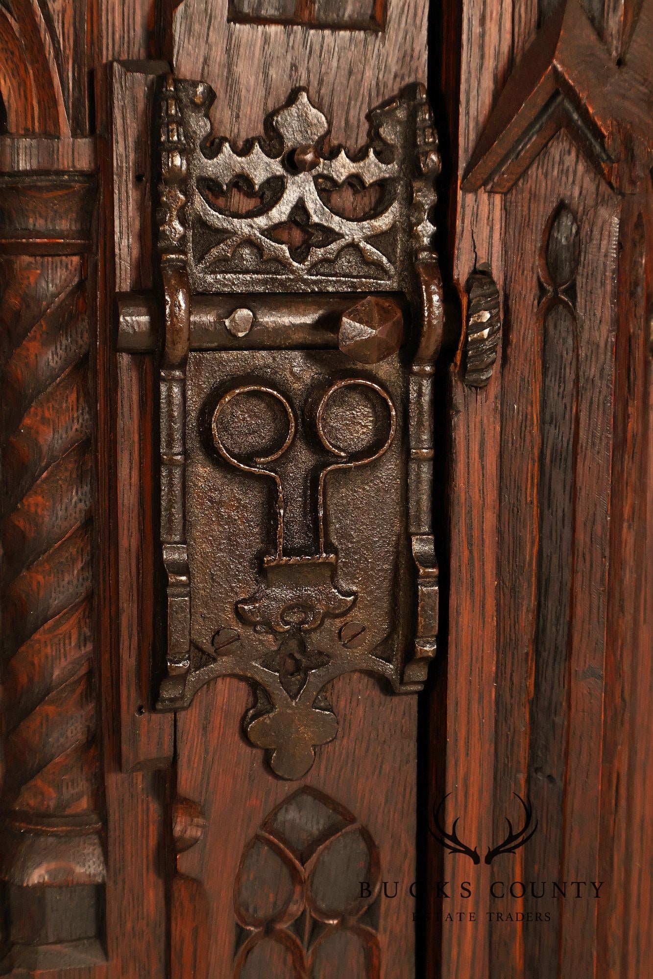 Antique Neo-Gothic Carved Oak Sideboard Server With Figural Panels