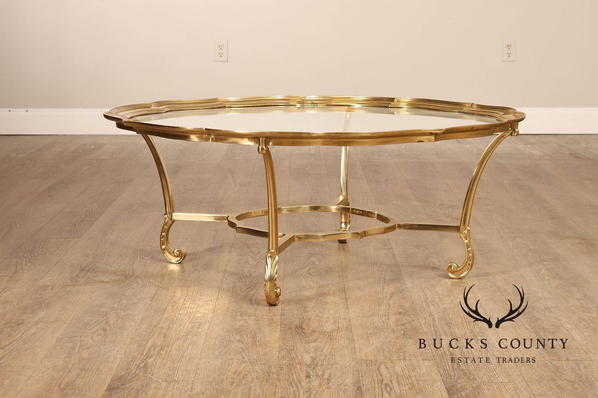 LaBarge Scalloped Brass And Glass Coffee Table