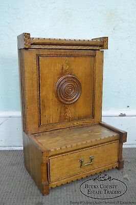 Antique Arts & Crafts Oak Shaving Mirror w/ Drawer