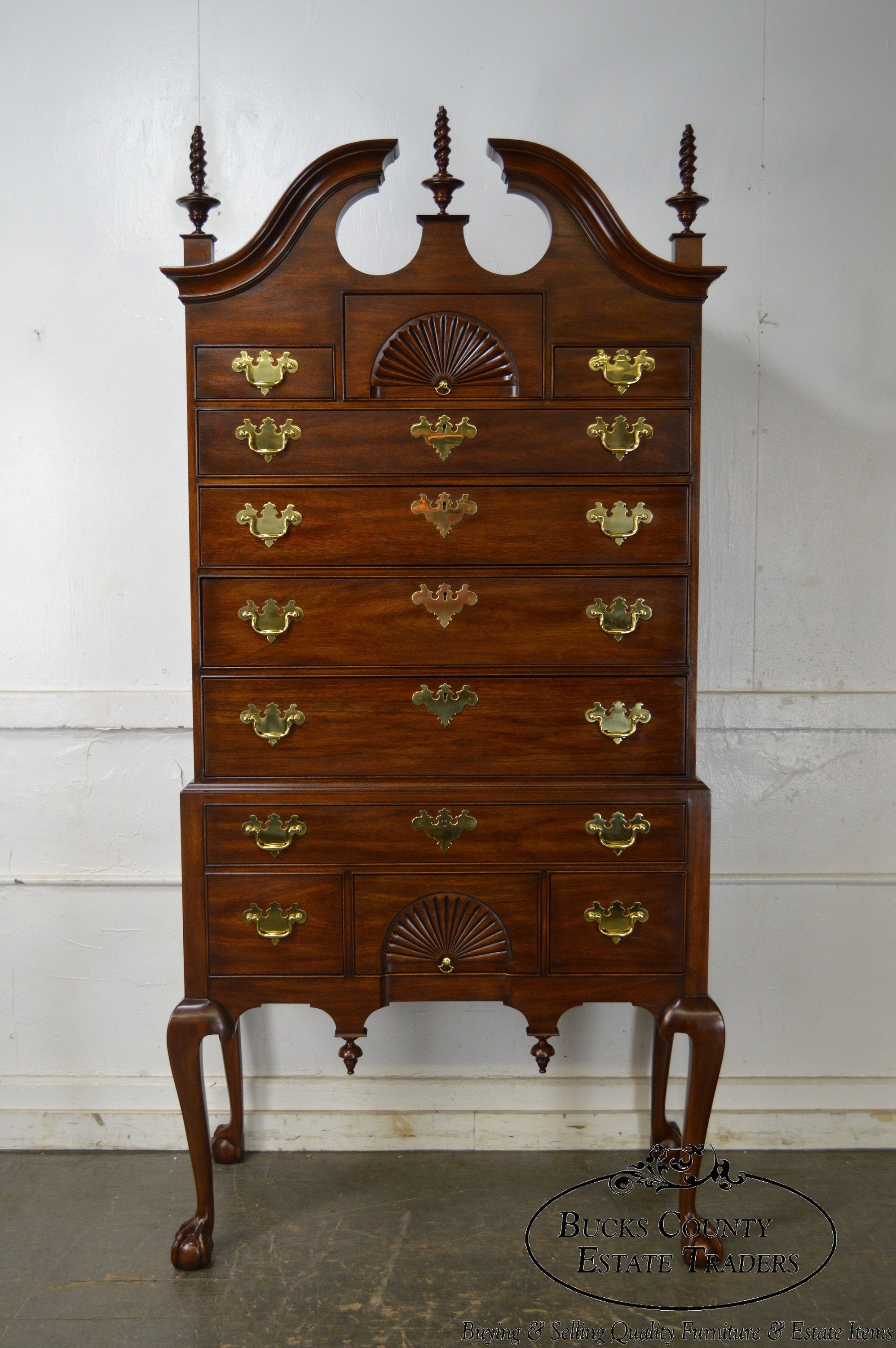 Henkel Harris "SPNEA" Ball & Claw Foot Chippendale Mahogany Highboy (B)