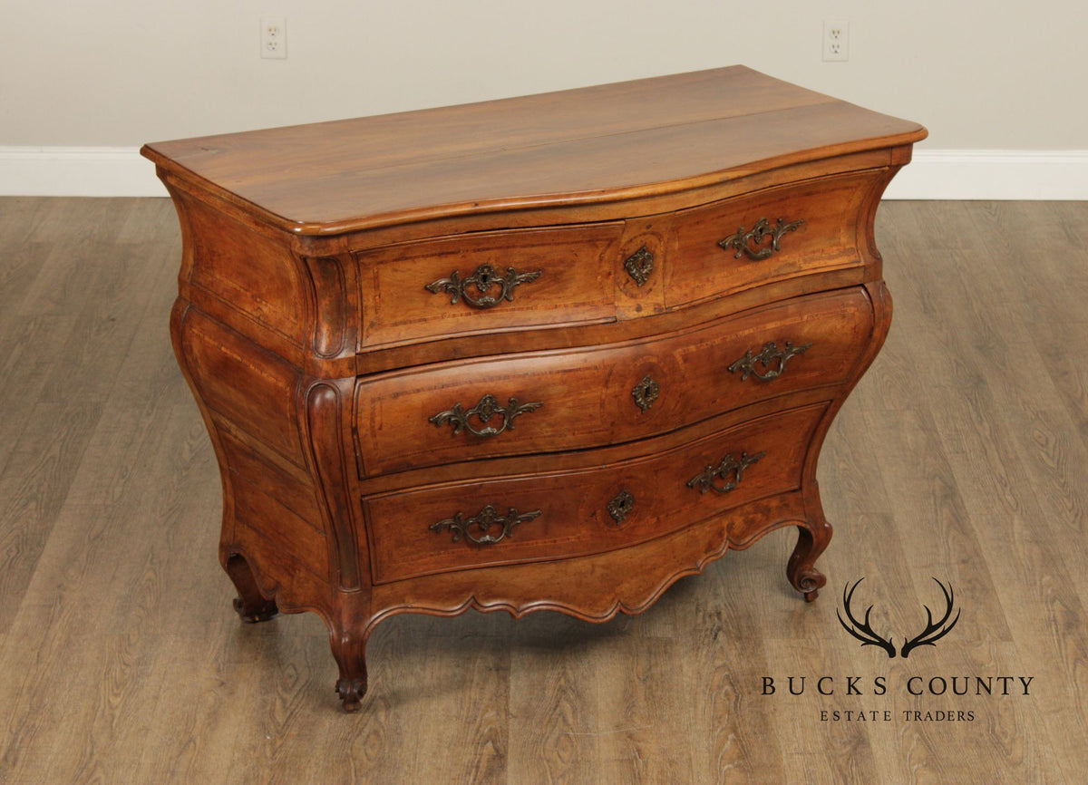 Antique French Louis XV Style Inlaid Bombe Commode Chest