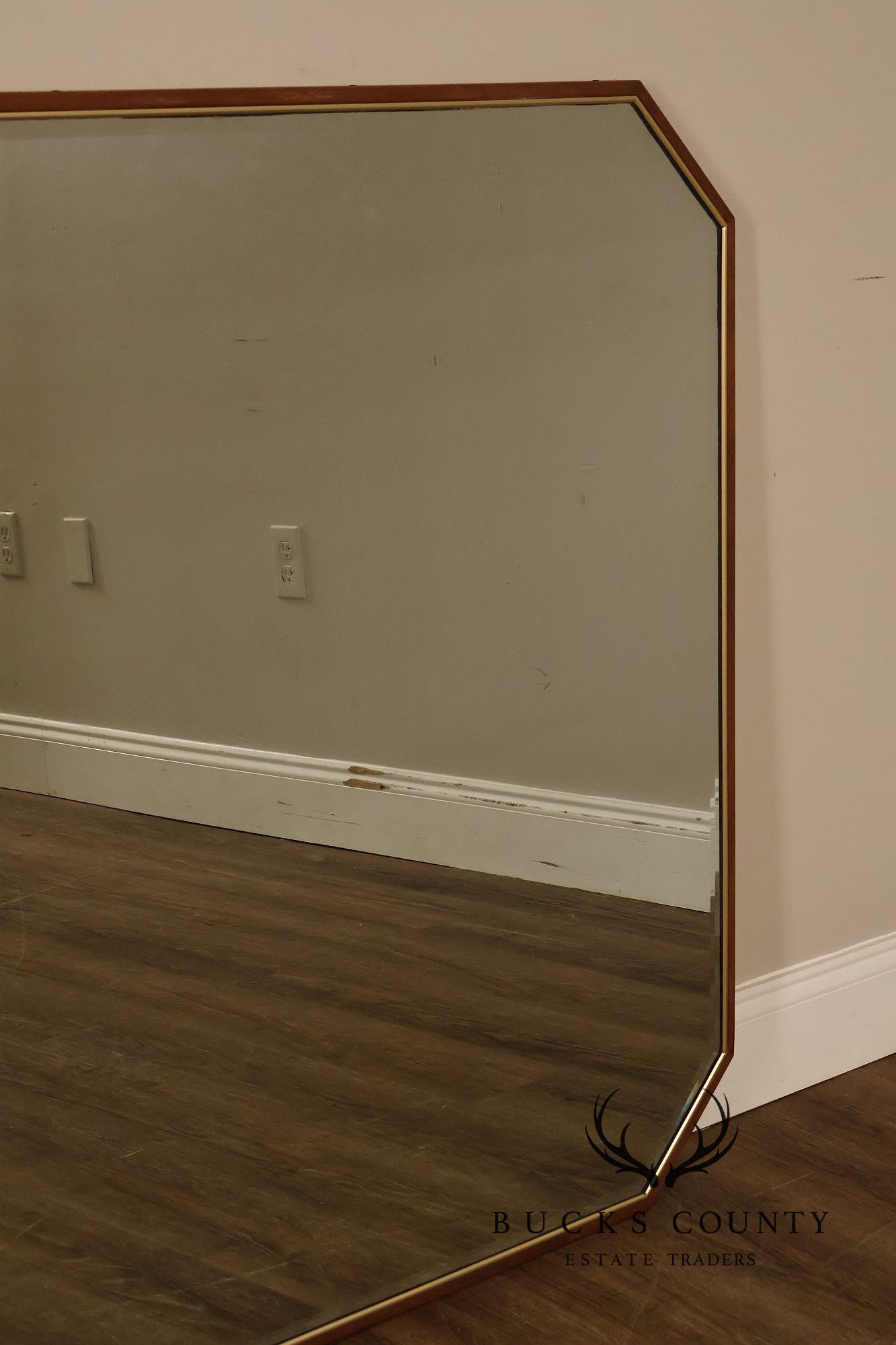 Mid Century Modern Walnut Frame Large Octagonal Wall Mirror