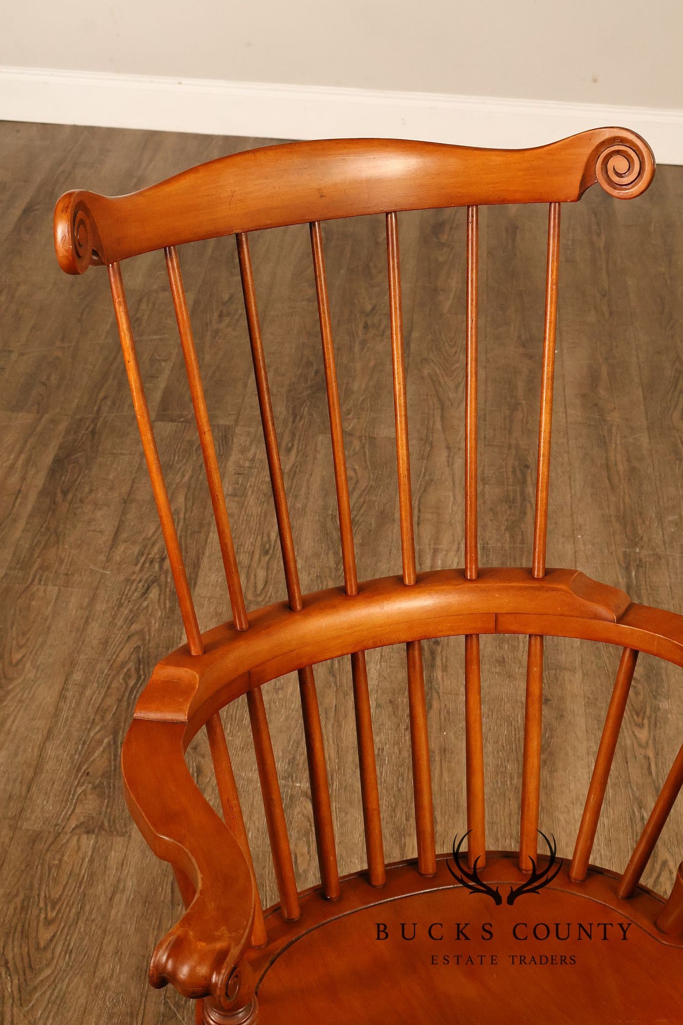 Conant Ball Maple Windsor Armchair With Scroll Crest Rail