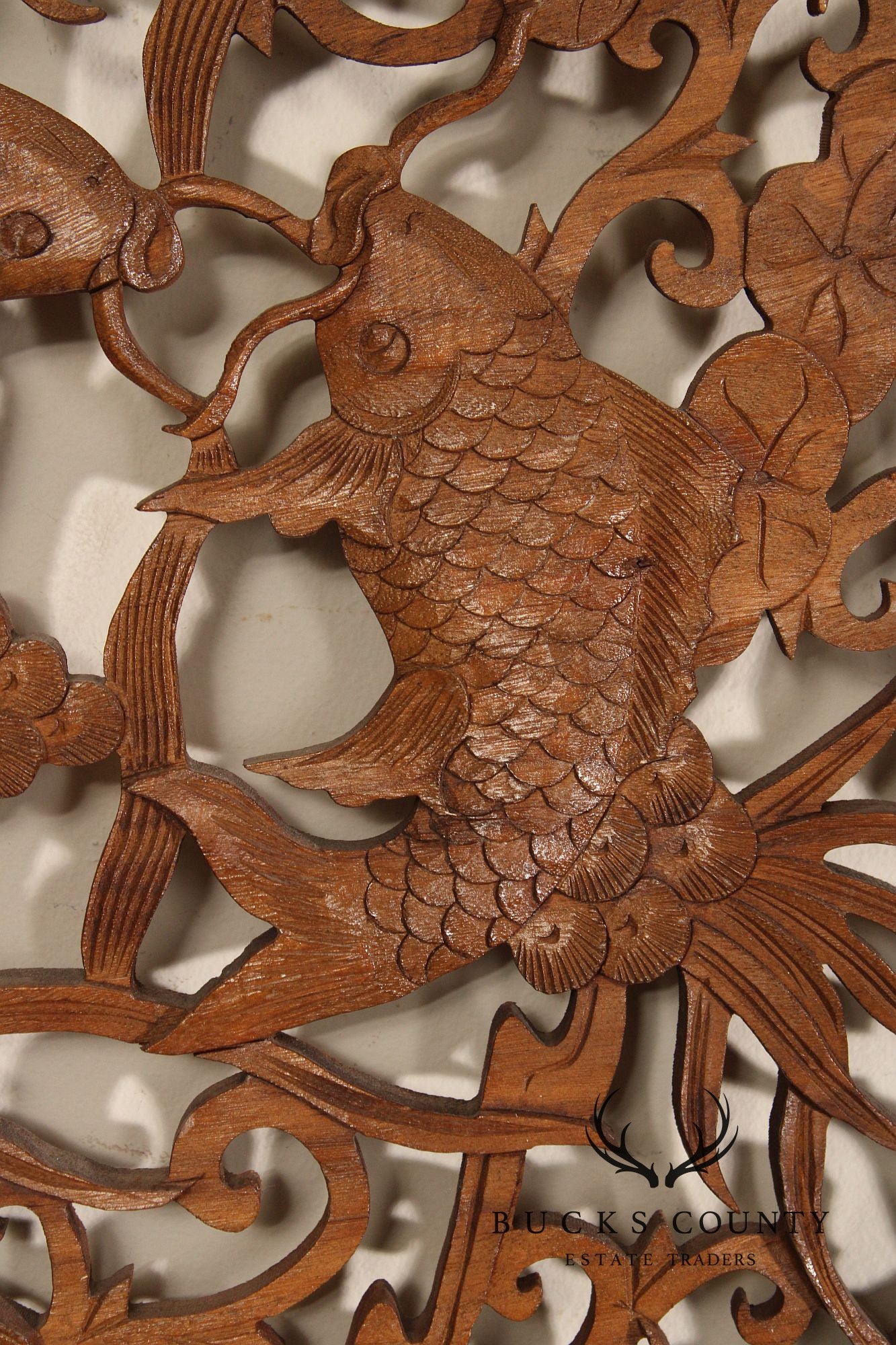 Asian Carved Wood Koi Fish Wall Decor