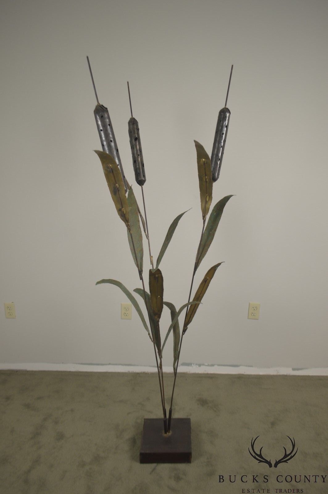 Brutalist Mid Century 72" Tall Cattail Metal Floor Sculpture