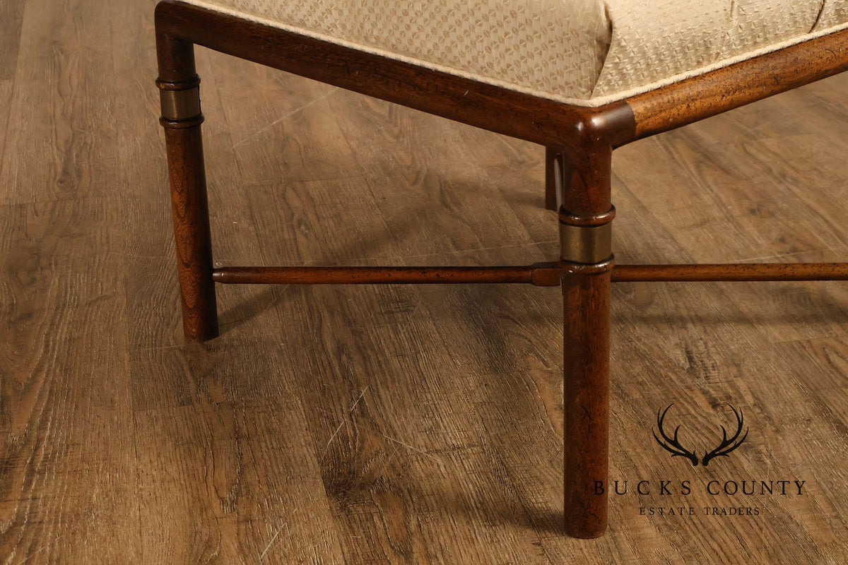 Mid Century Modern Pair of Upholstered Walnut Benches